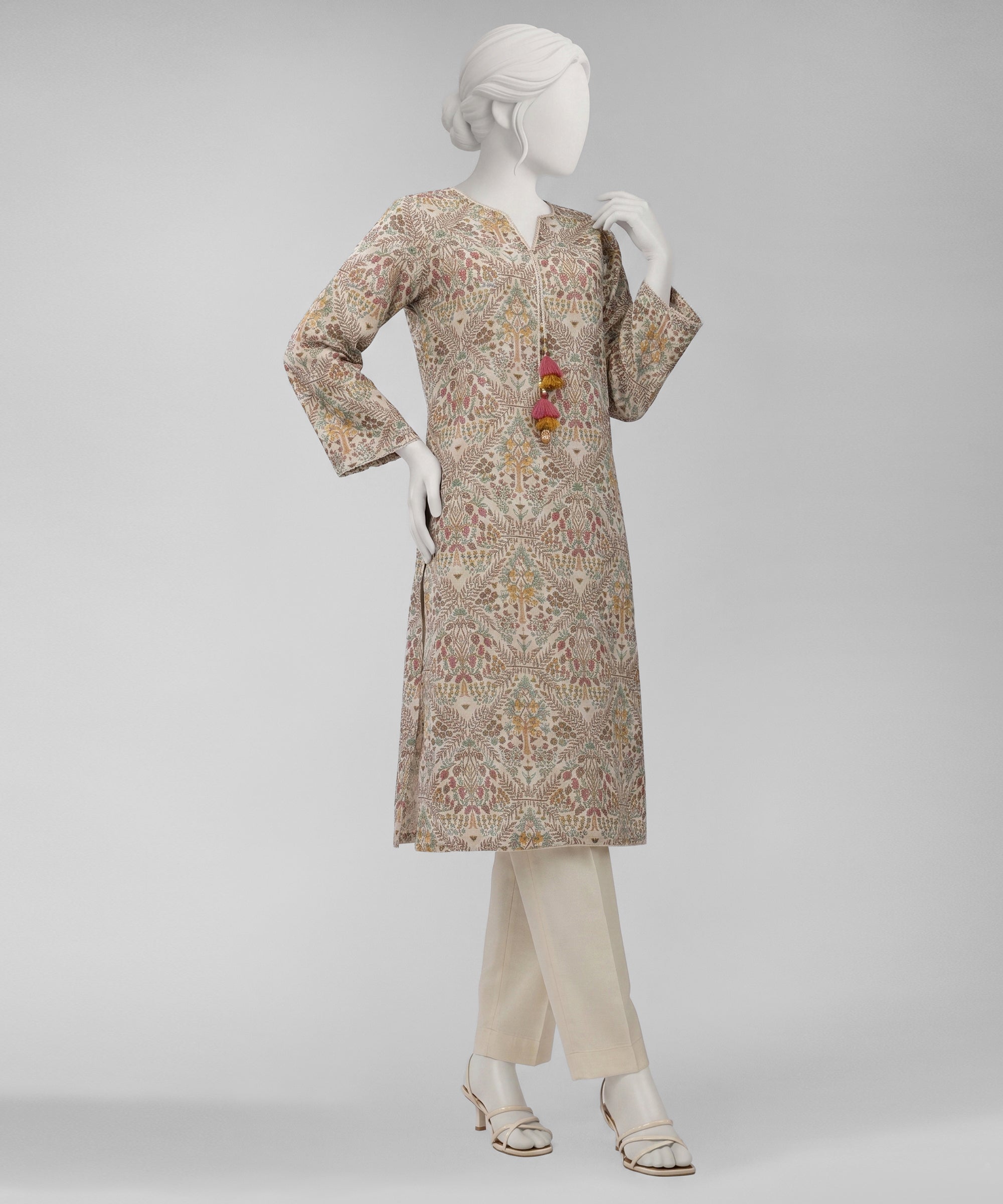 Cream Lawn Printed Unstitched 1Pc