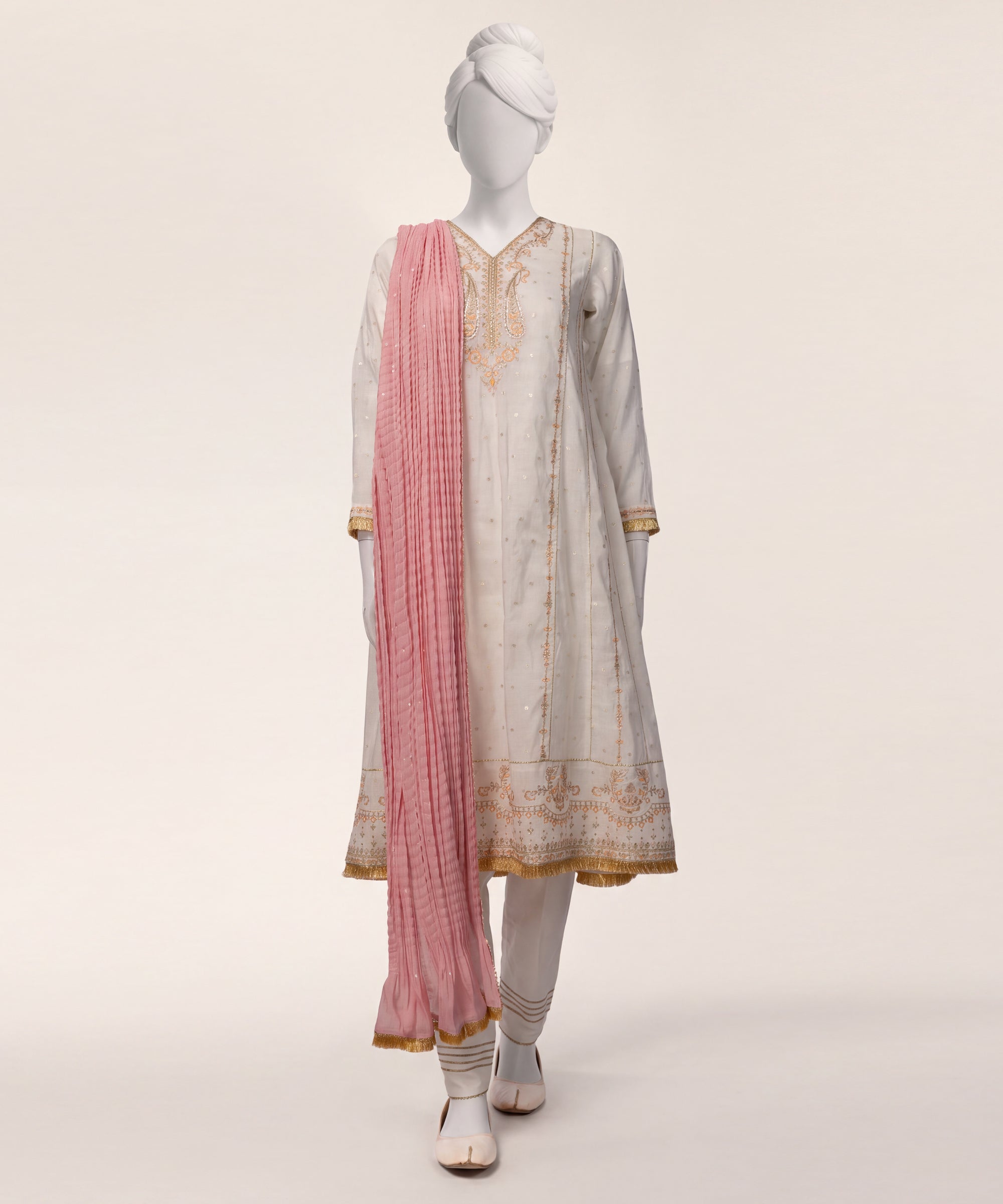 Off White Swiss Cotton Embroidered Stitched 3Pc