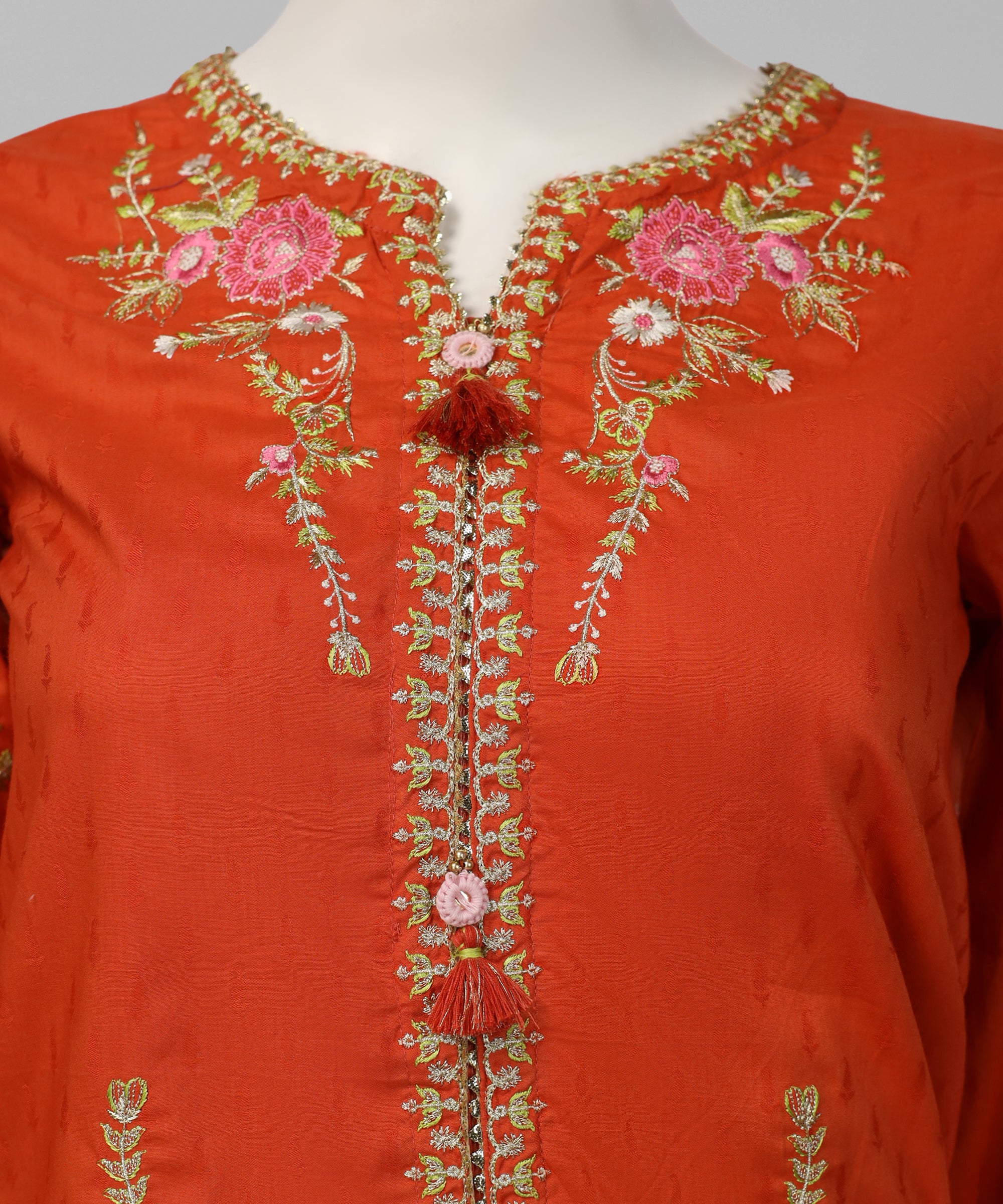Rust Dyed Embroidered Stitched 3Pc