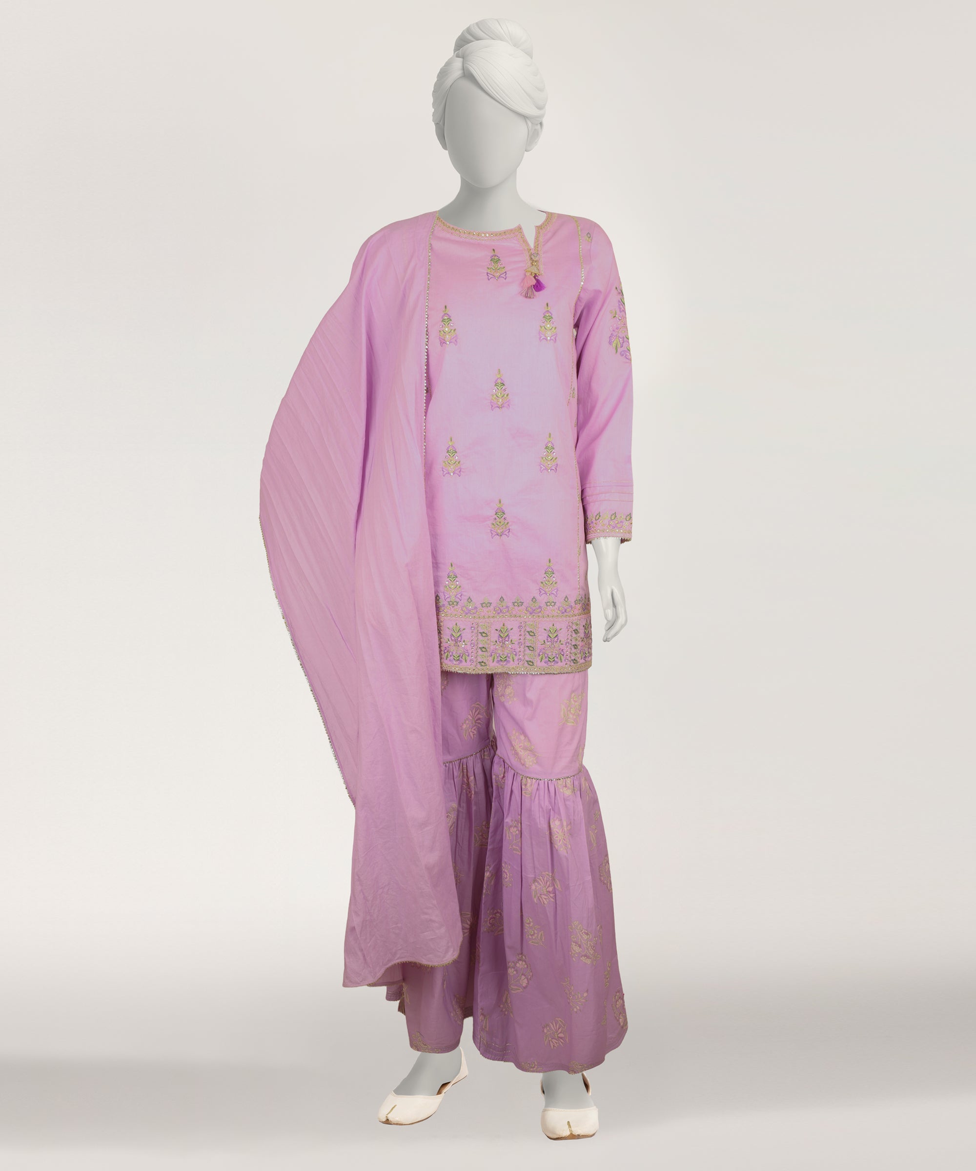LILAC LAWN SILK EMBROIDERED STITCHED 3PC