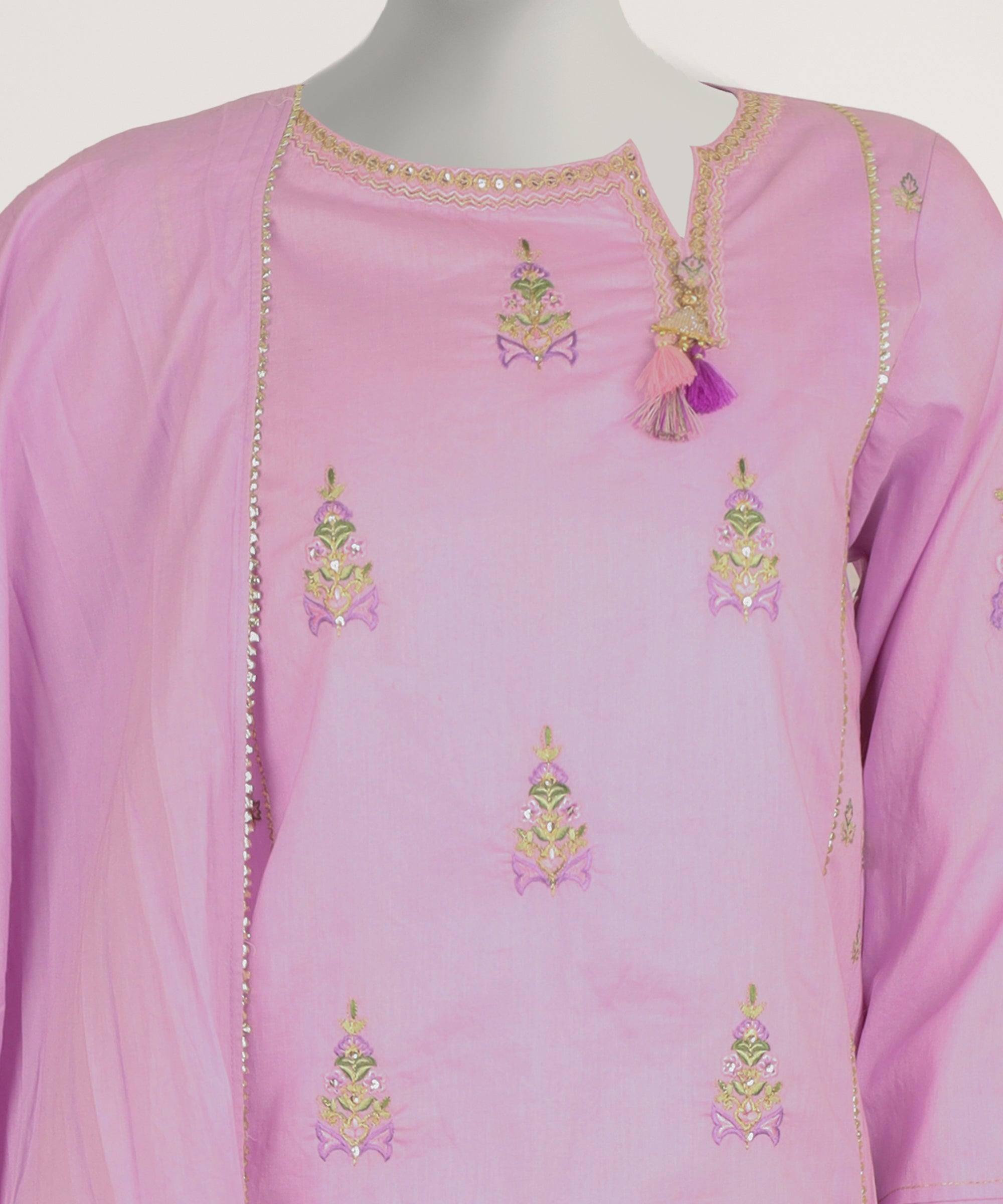 LILAC LAWN SILK EMBROIDERED STITCHED 3PC