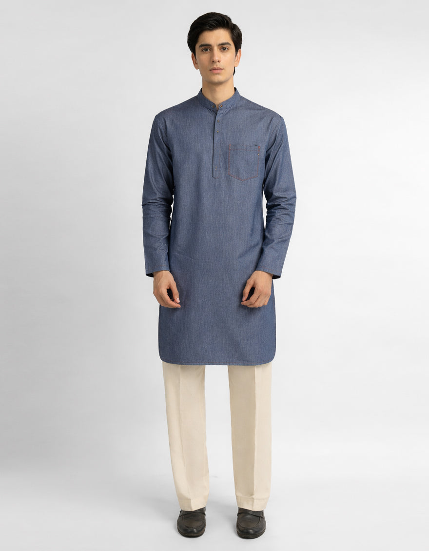 DENIM BLUE COTTON CASUAL SHORT KURTA