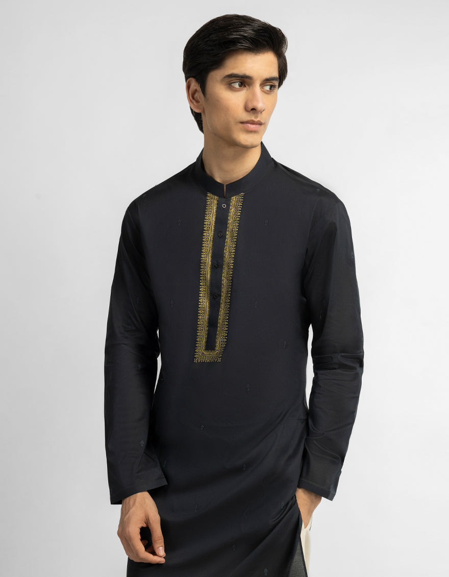 BLACK COTTON CASUAL KURTA
