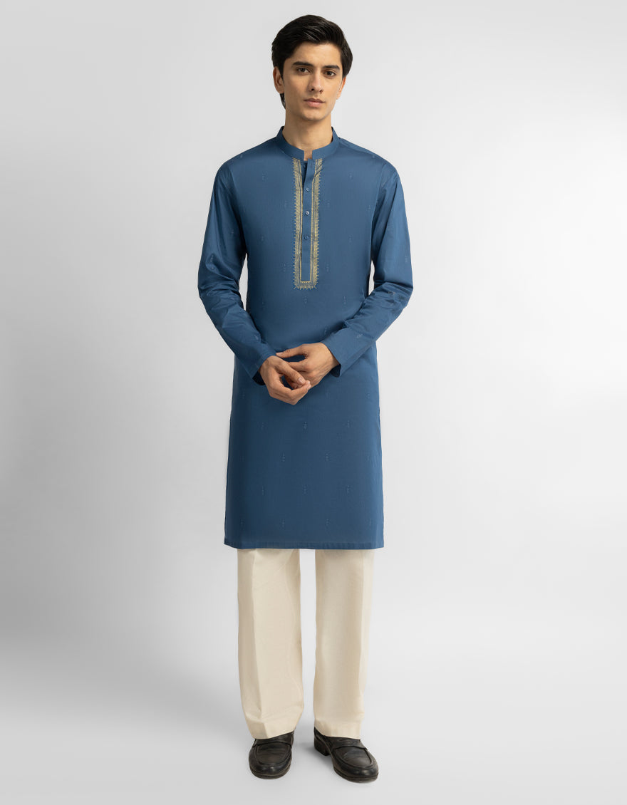 BLUE COTTON CASUAL KURTA