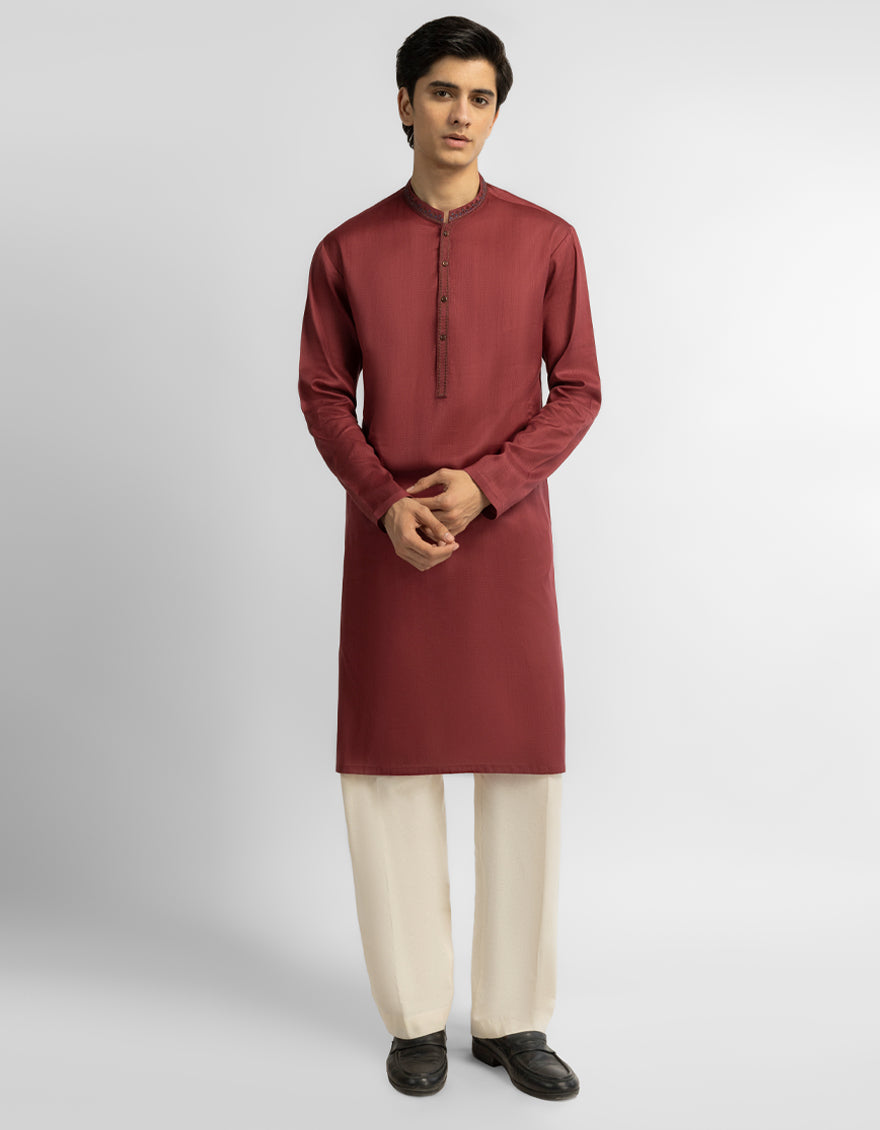 MAROON COTTON SEMI-FORMAL KURTA