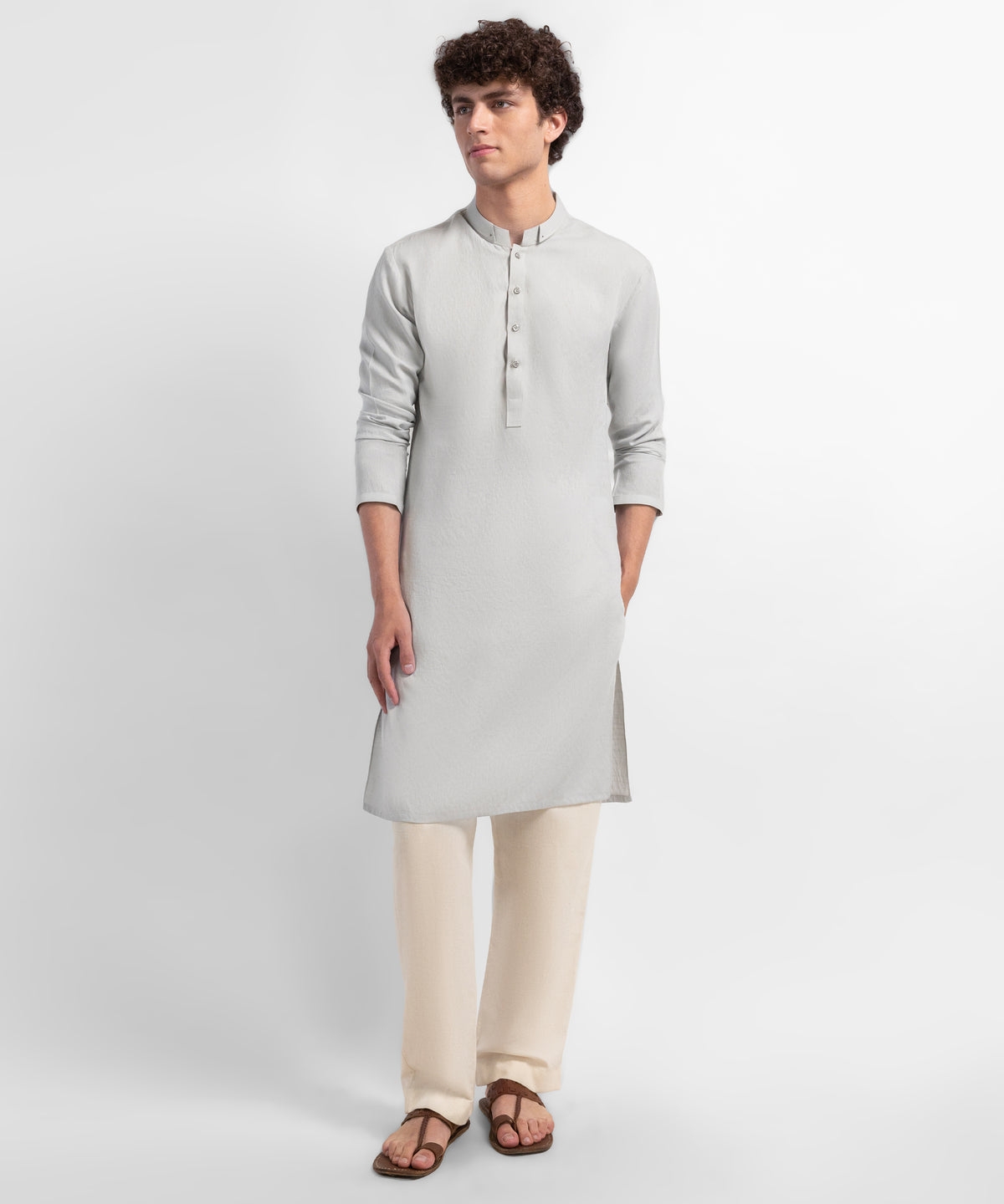 Light Grey Cotton Casual Kurta