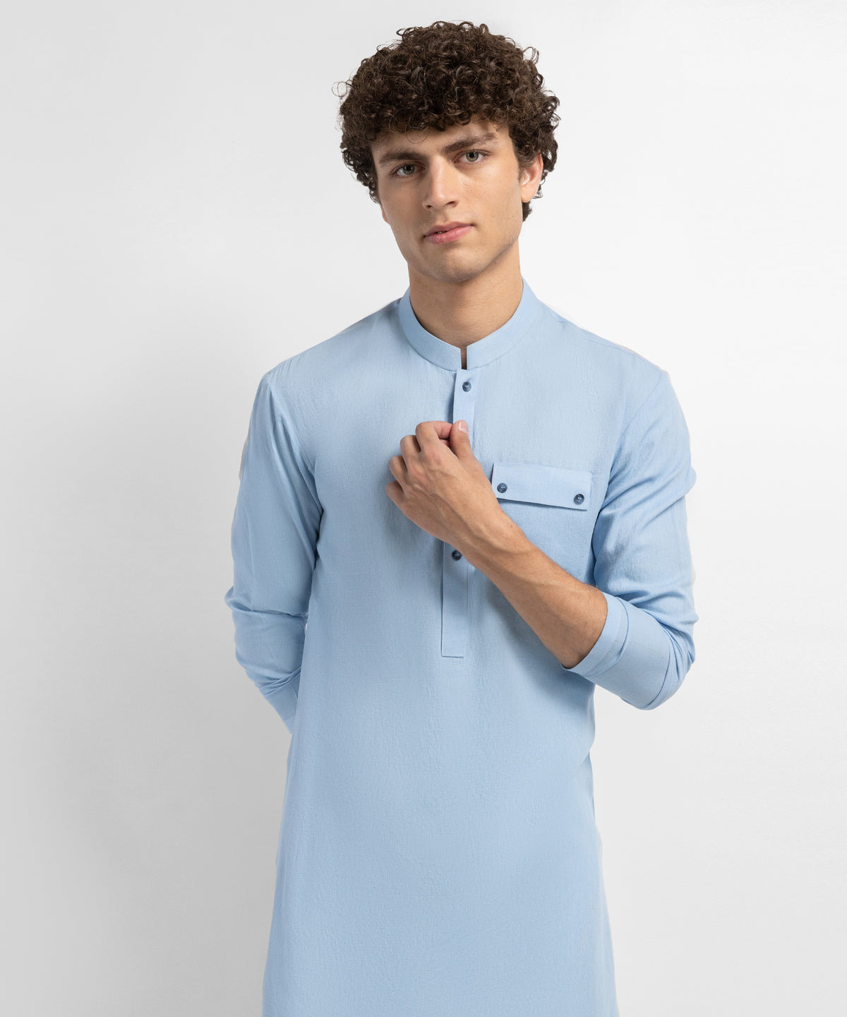 Sky Blue Cotton Casual Kurta