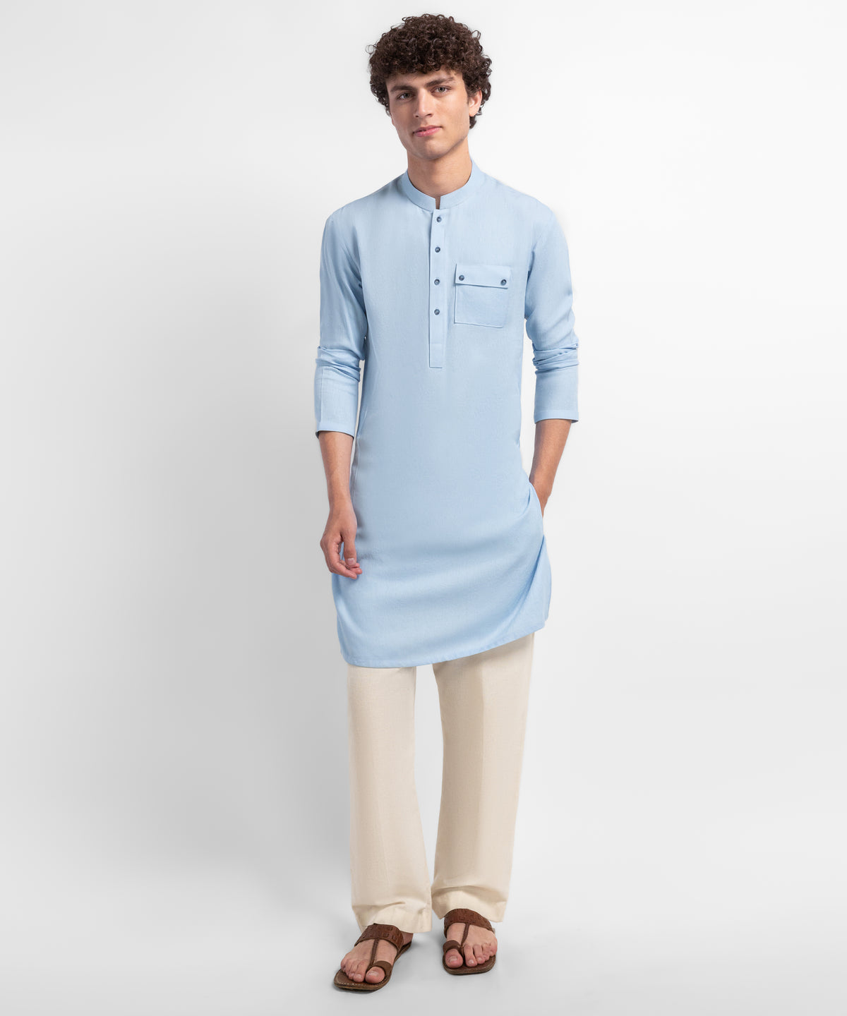 Sky Blue Cotton Casual Kurta
