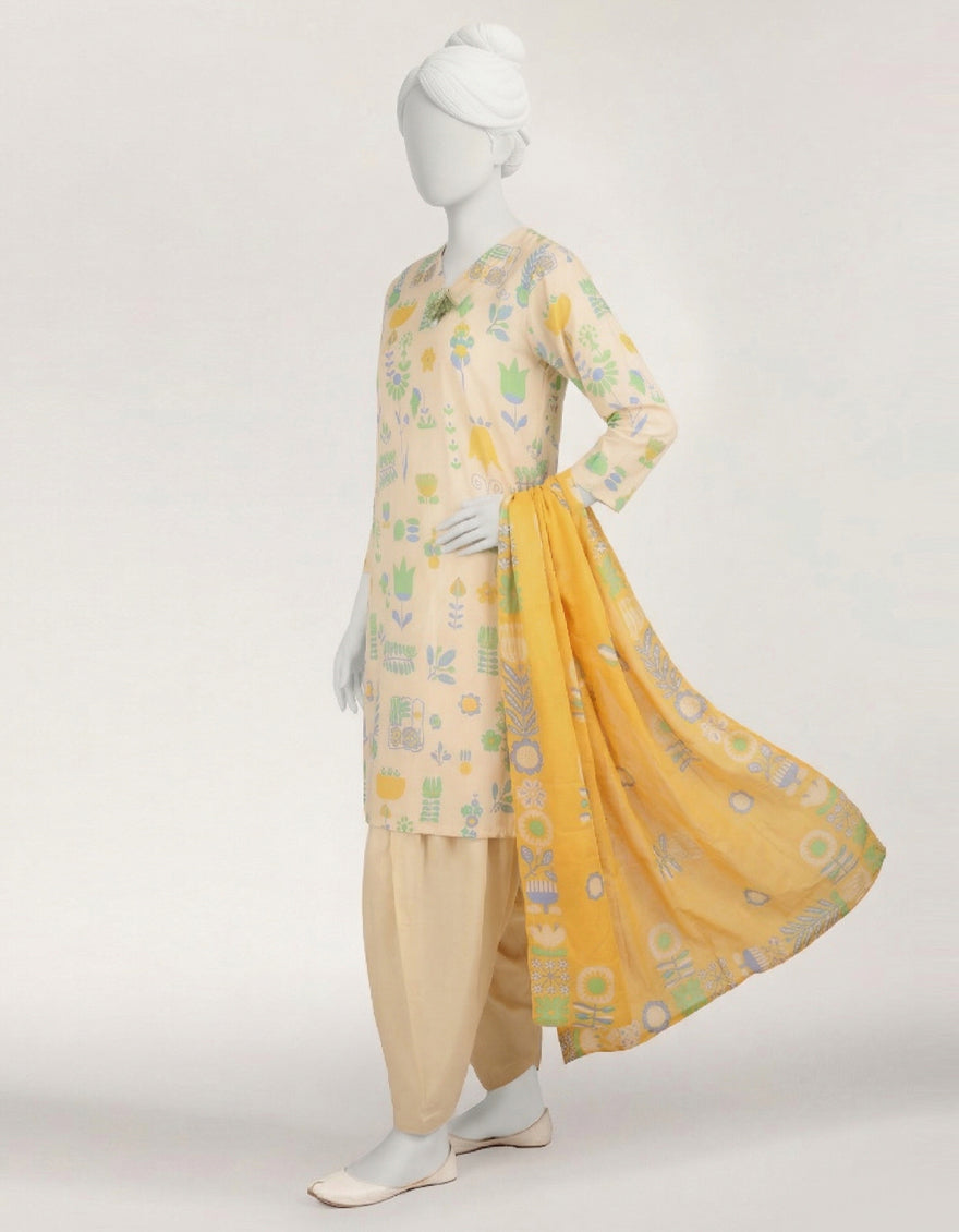 MULTICOLOR LAWN PRINTED STITCHED 3PC