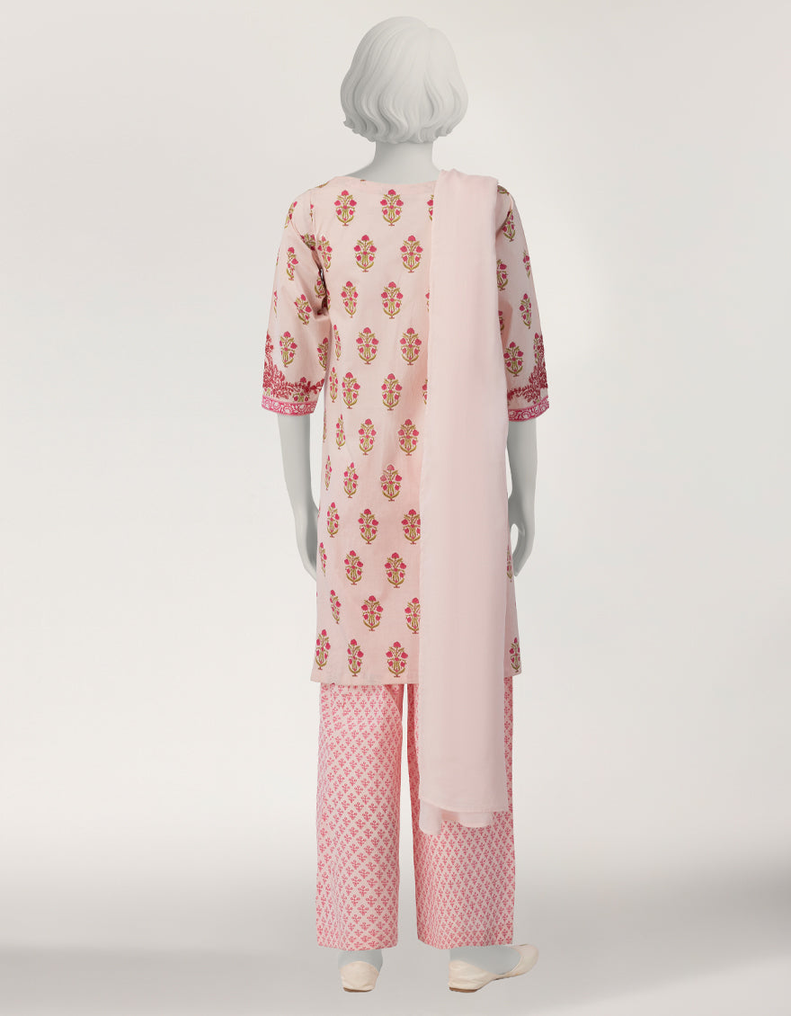 PINK LAWN EMBROIDERED STITCHED 3PC