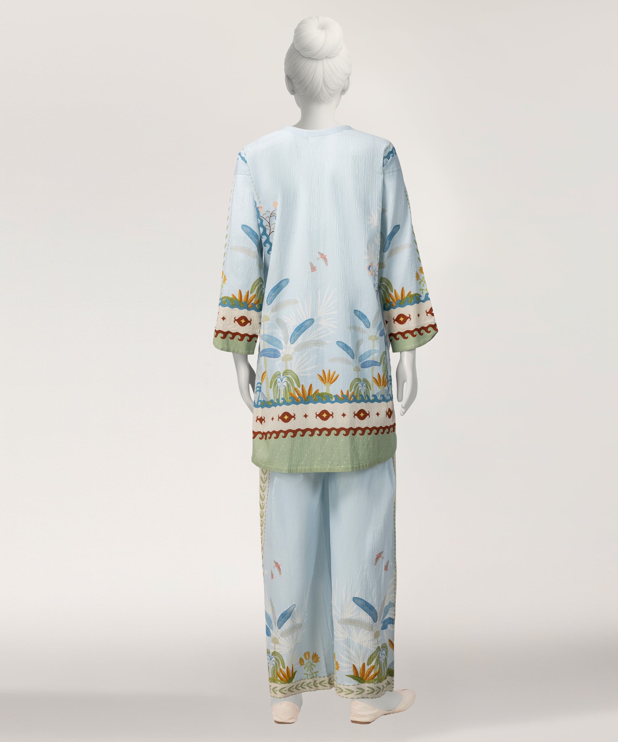 Sky Blue Seersucker Digital Printed Stitched 2Pc