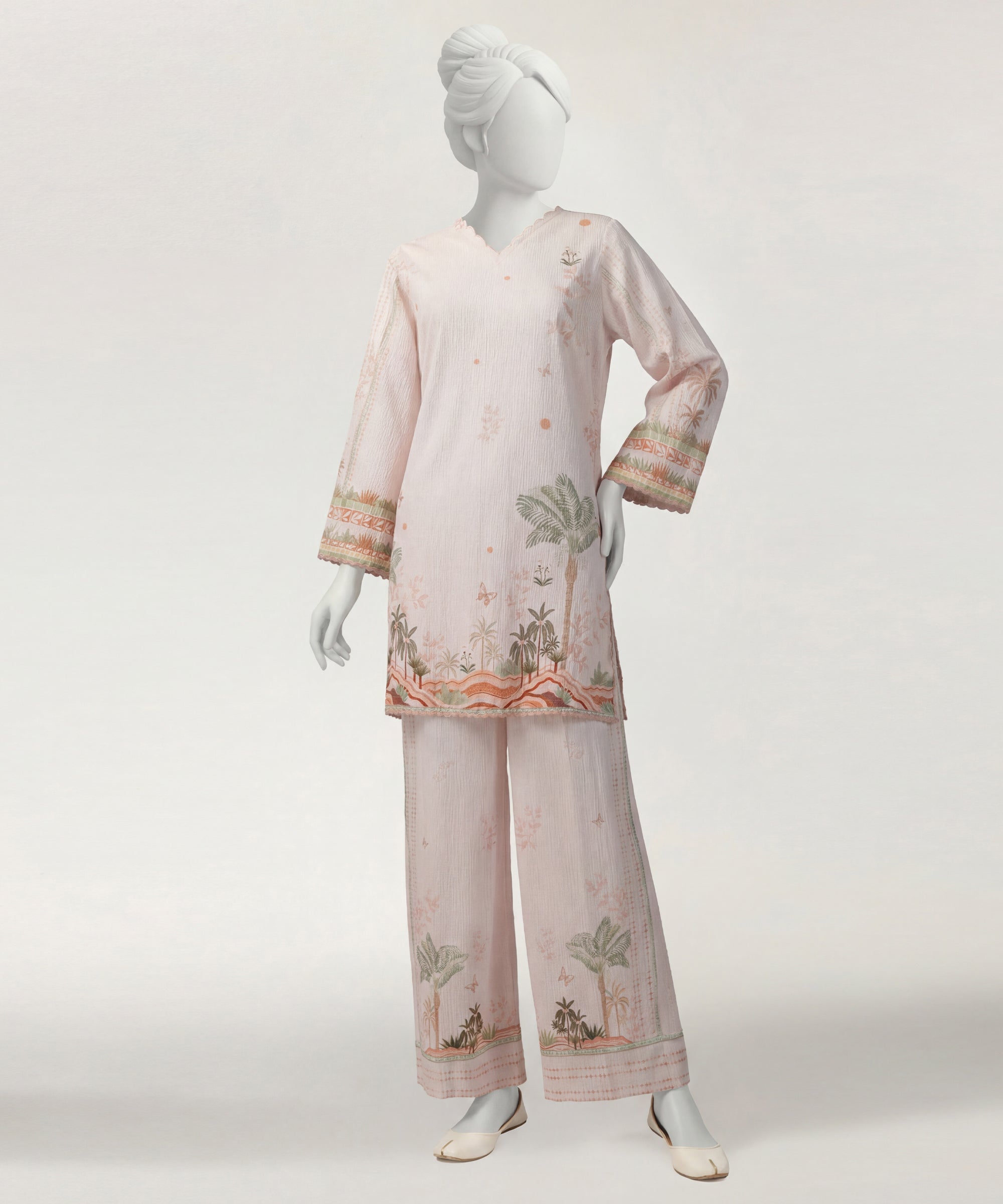 Light Pink Seersucker Digital Printed Stitched 2Pc