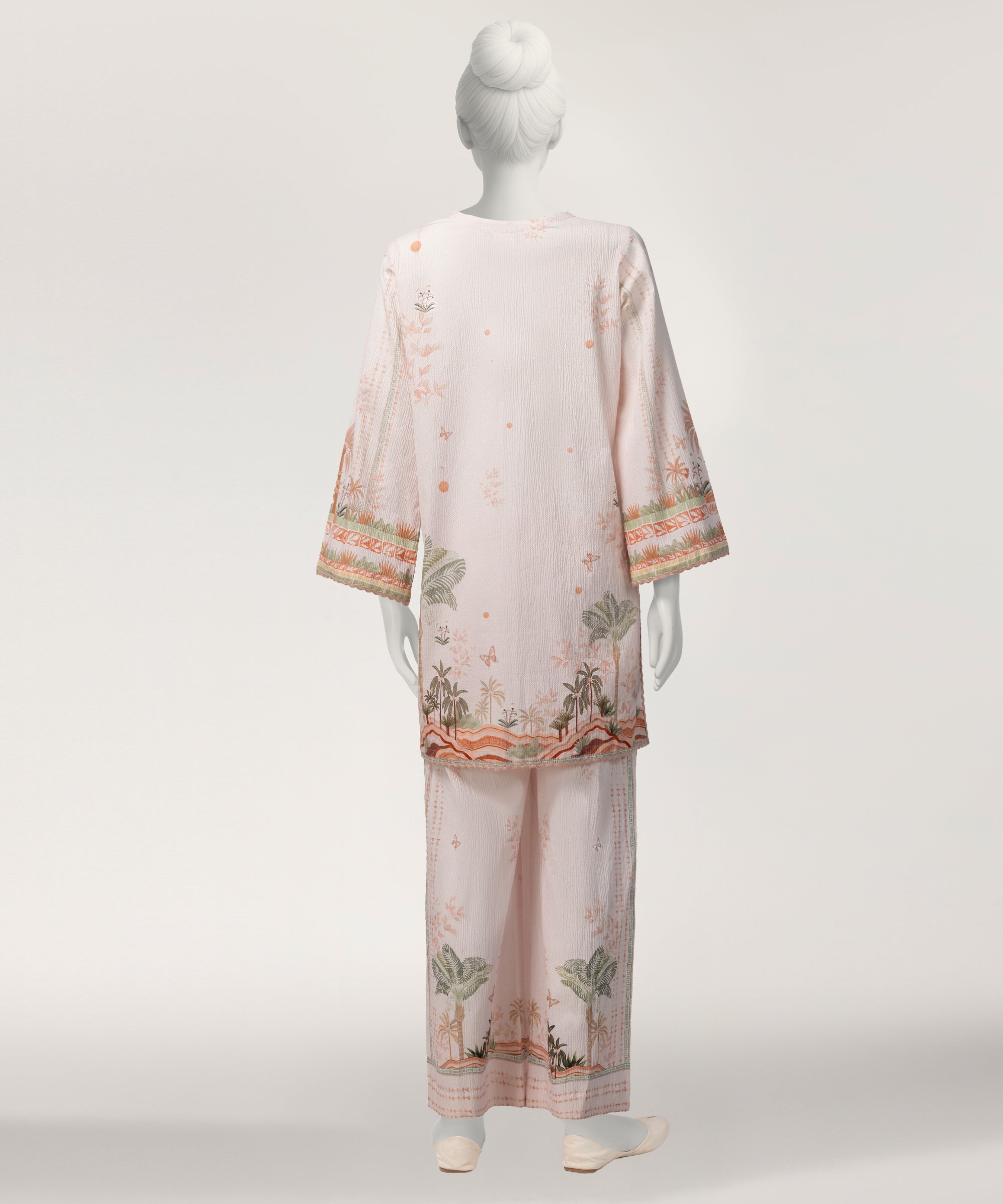 Light Pink Seersucker Digital Printed Stitched 2Pc