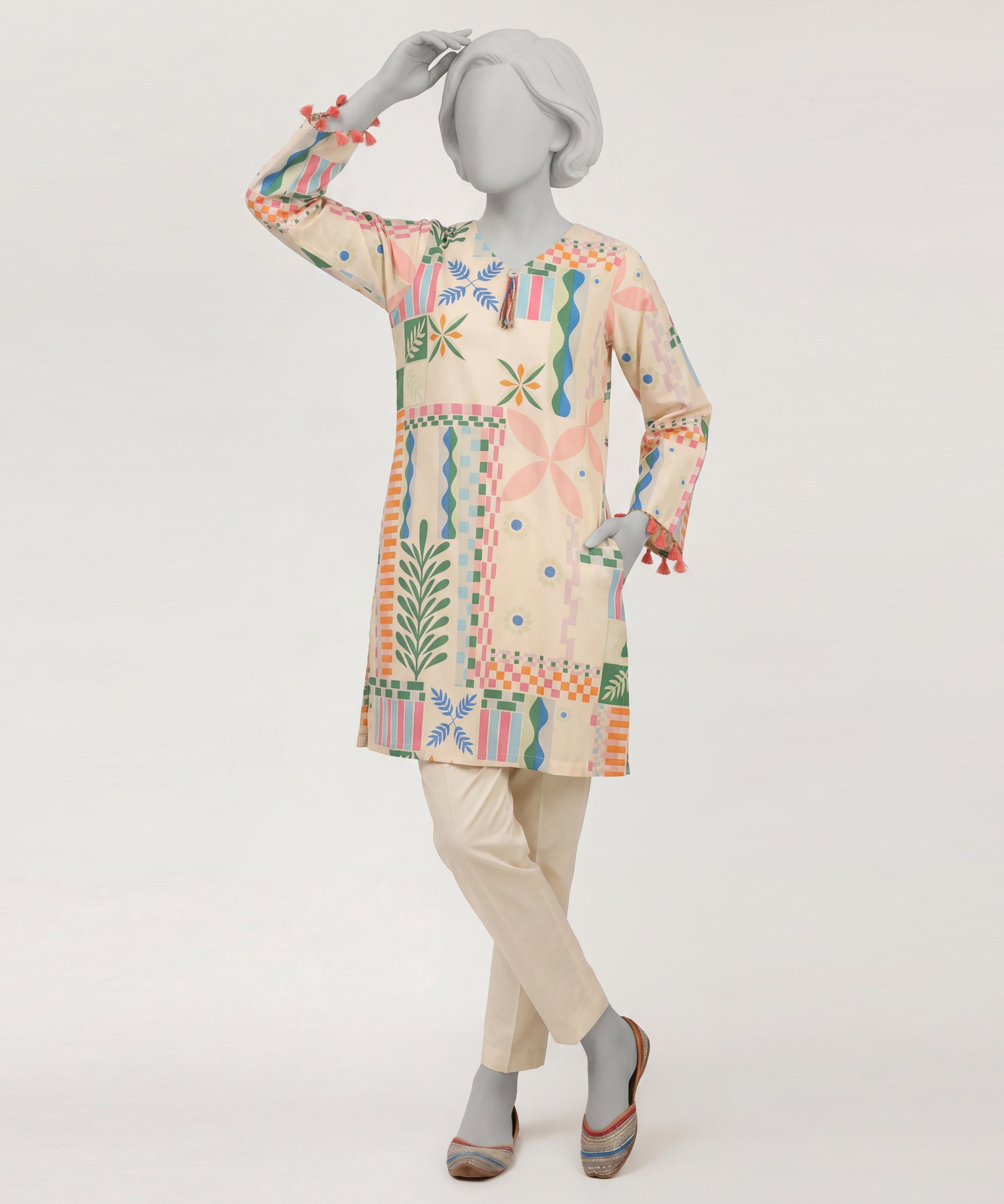 Off White Lawn Printed Stitched 2Pc