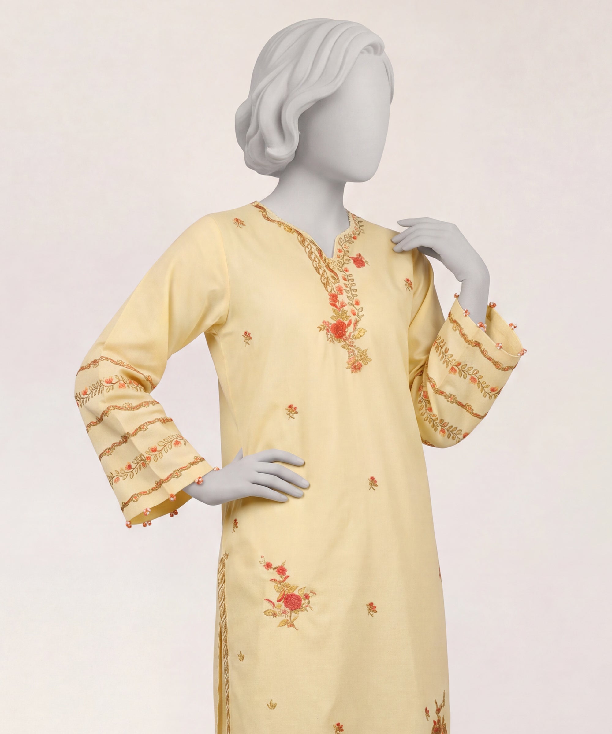 Yellow Lawn Embroidered Stitched 2Pc