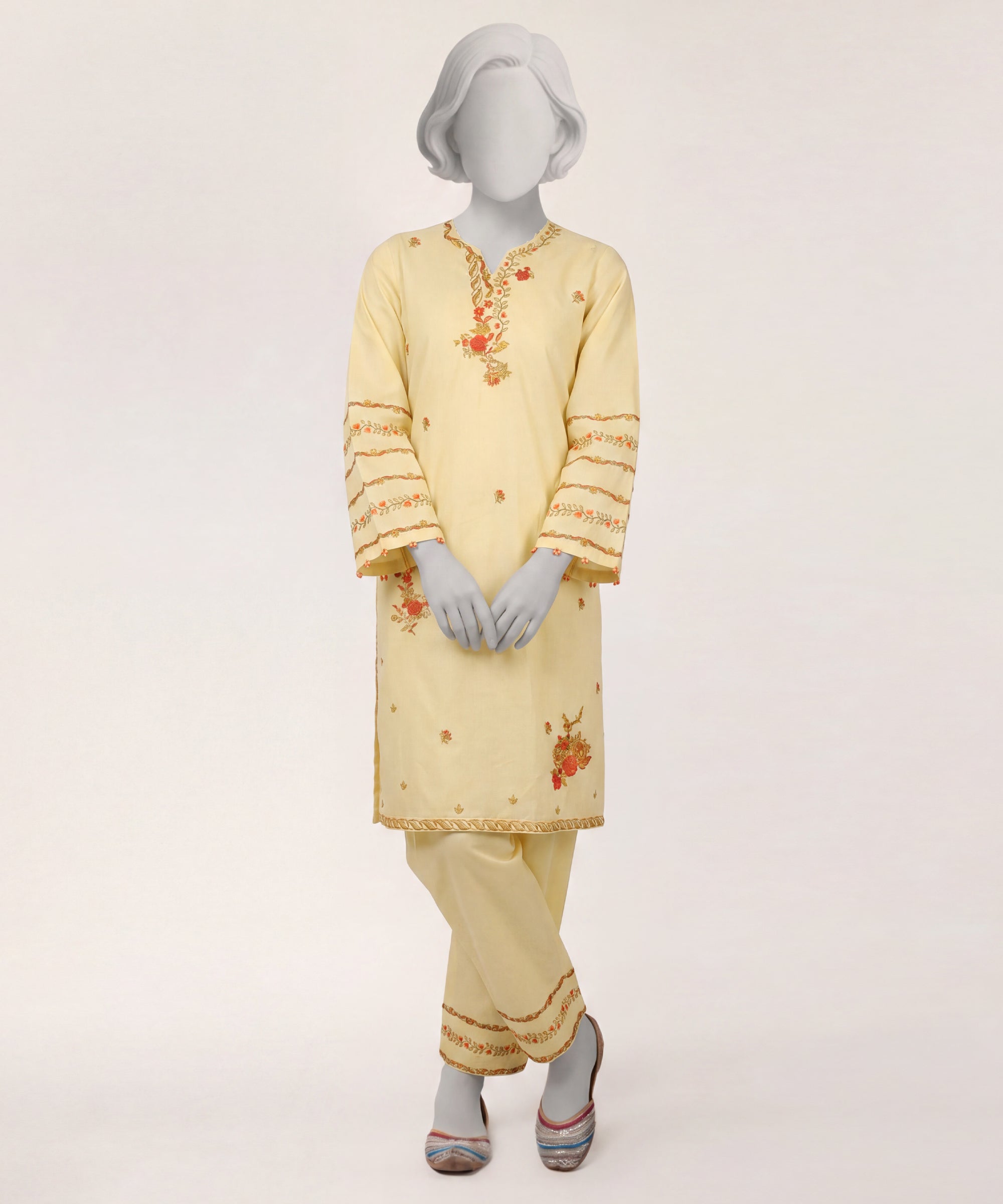 Yellow Lawn Embroidered Stitched 2Pc