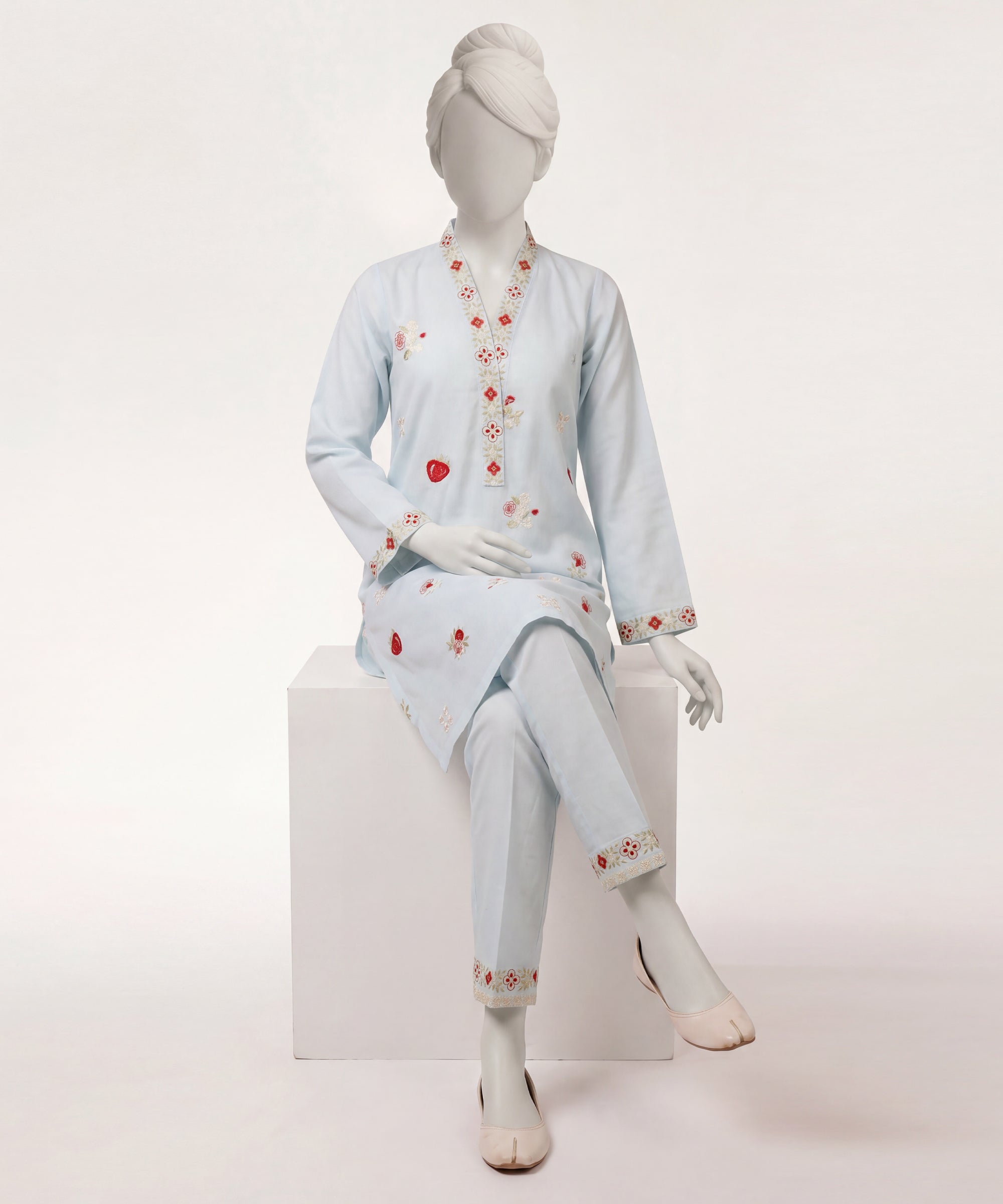 Sky Blue Lawn Embroidered Stitched 2Pc