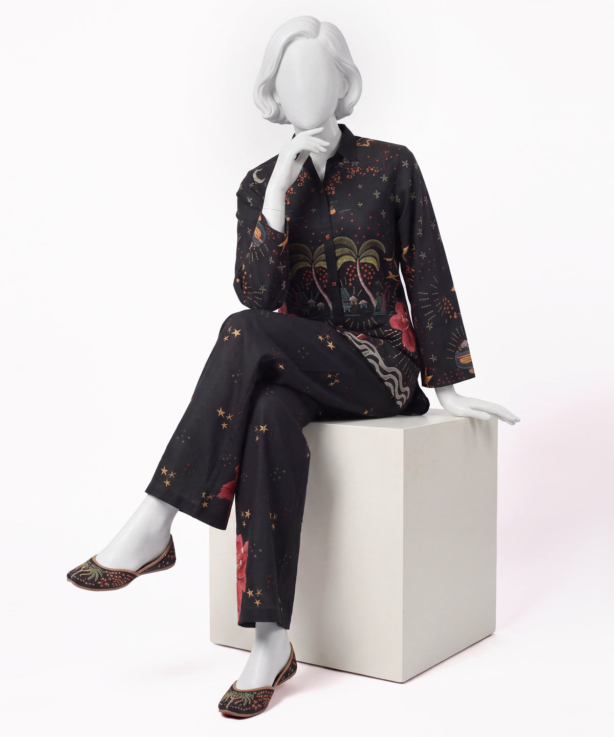Black Digital Printed Dobby Stitched 2Pc