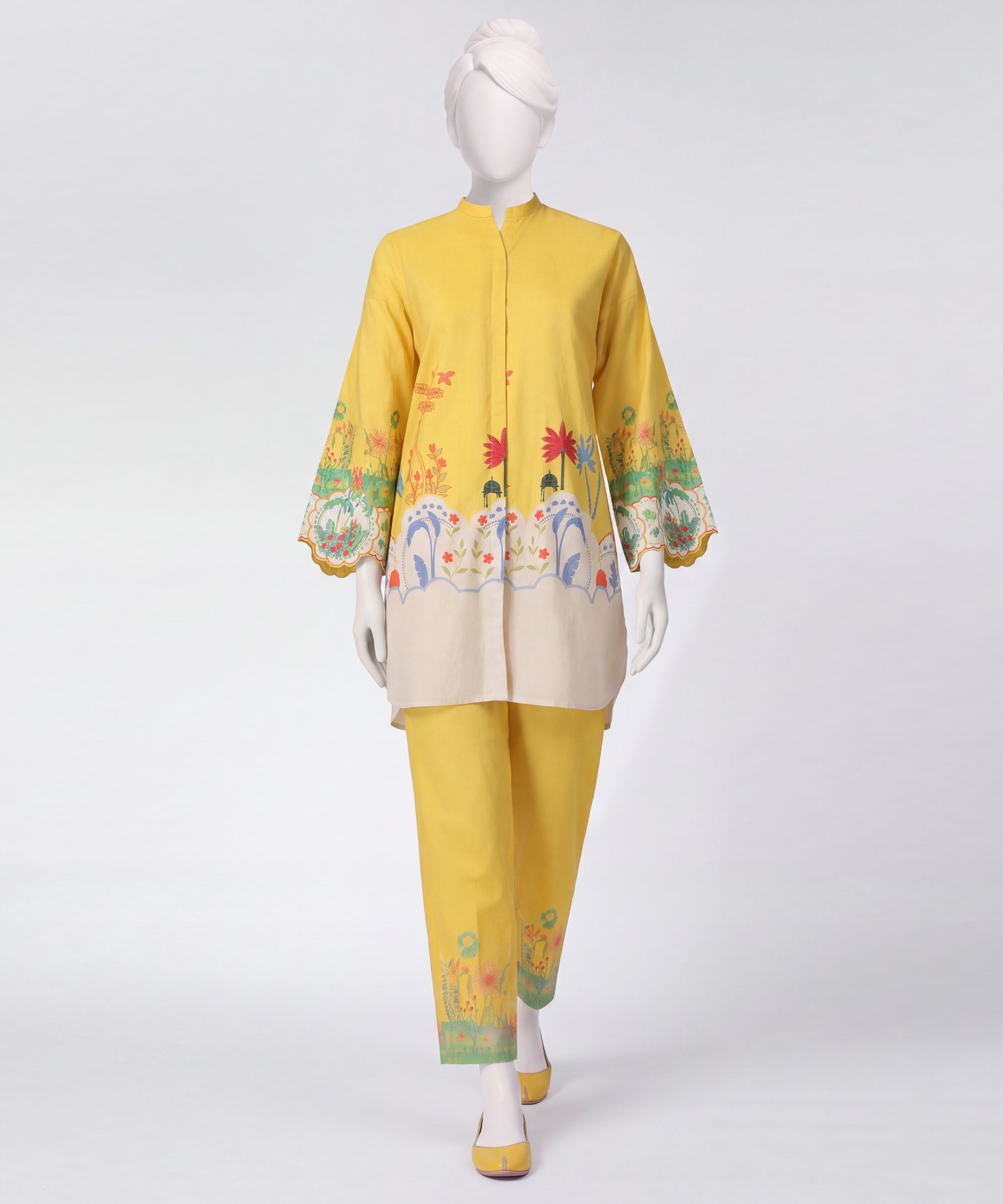 Yellow Digital Printed Dobby Stitched 2Pc