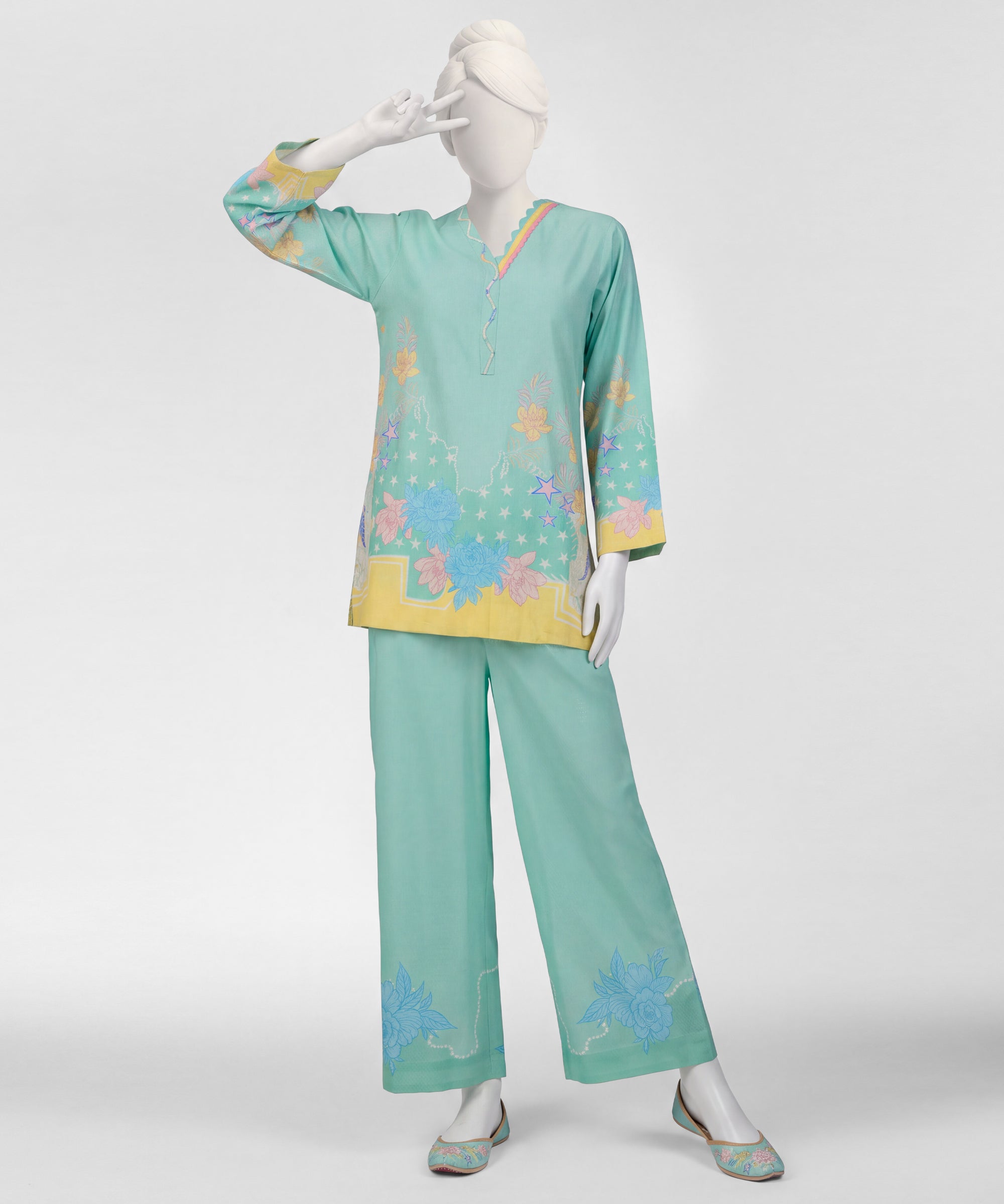 Light Green Digital Printed Dobby Stitched 2Pc