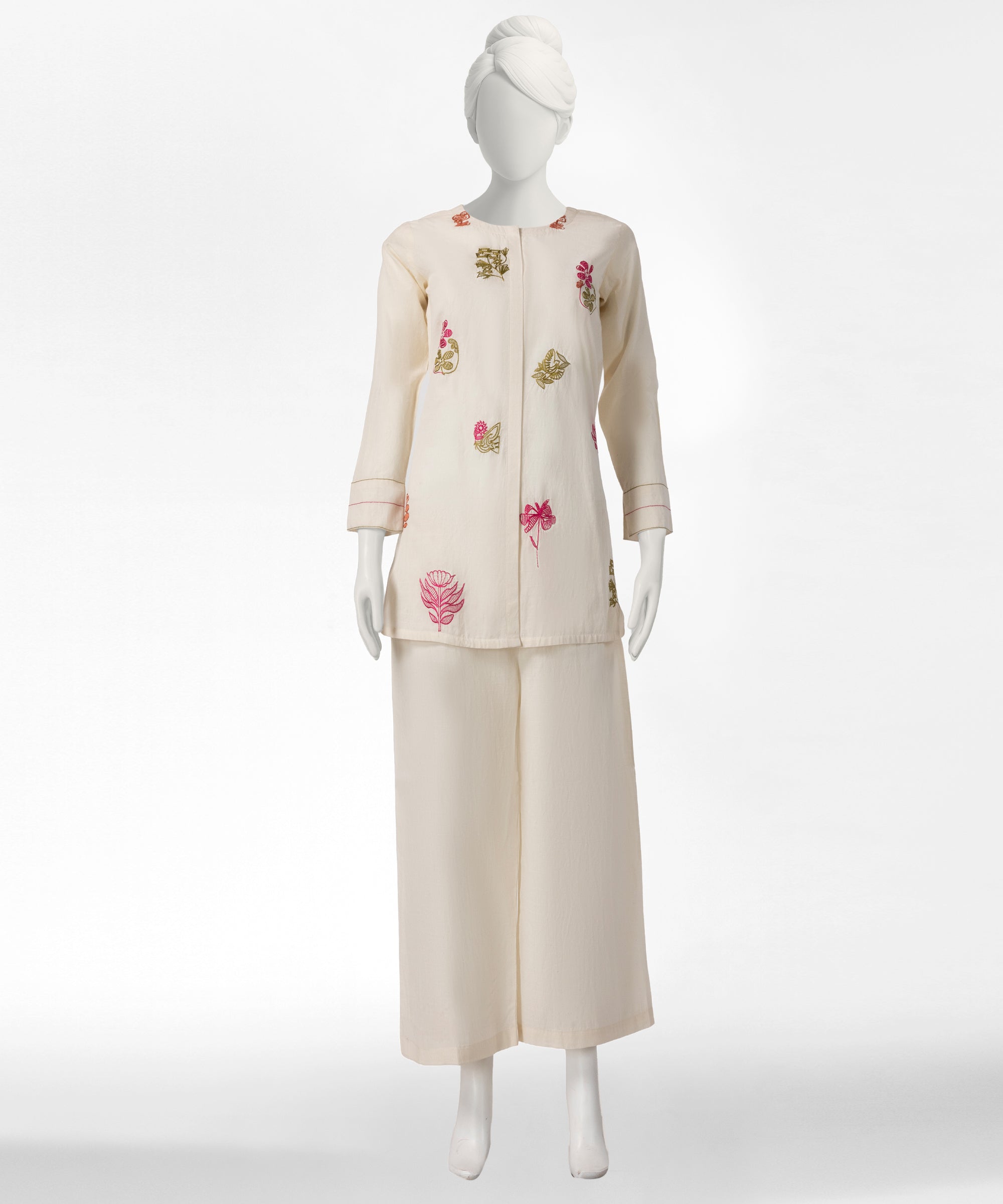 Off White Lawn Embroidered Stitched 2Pc