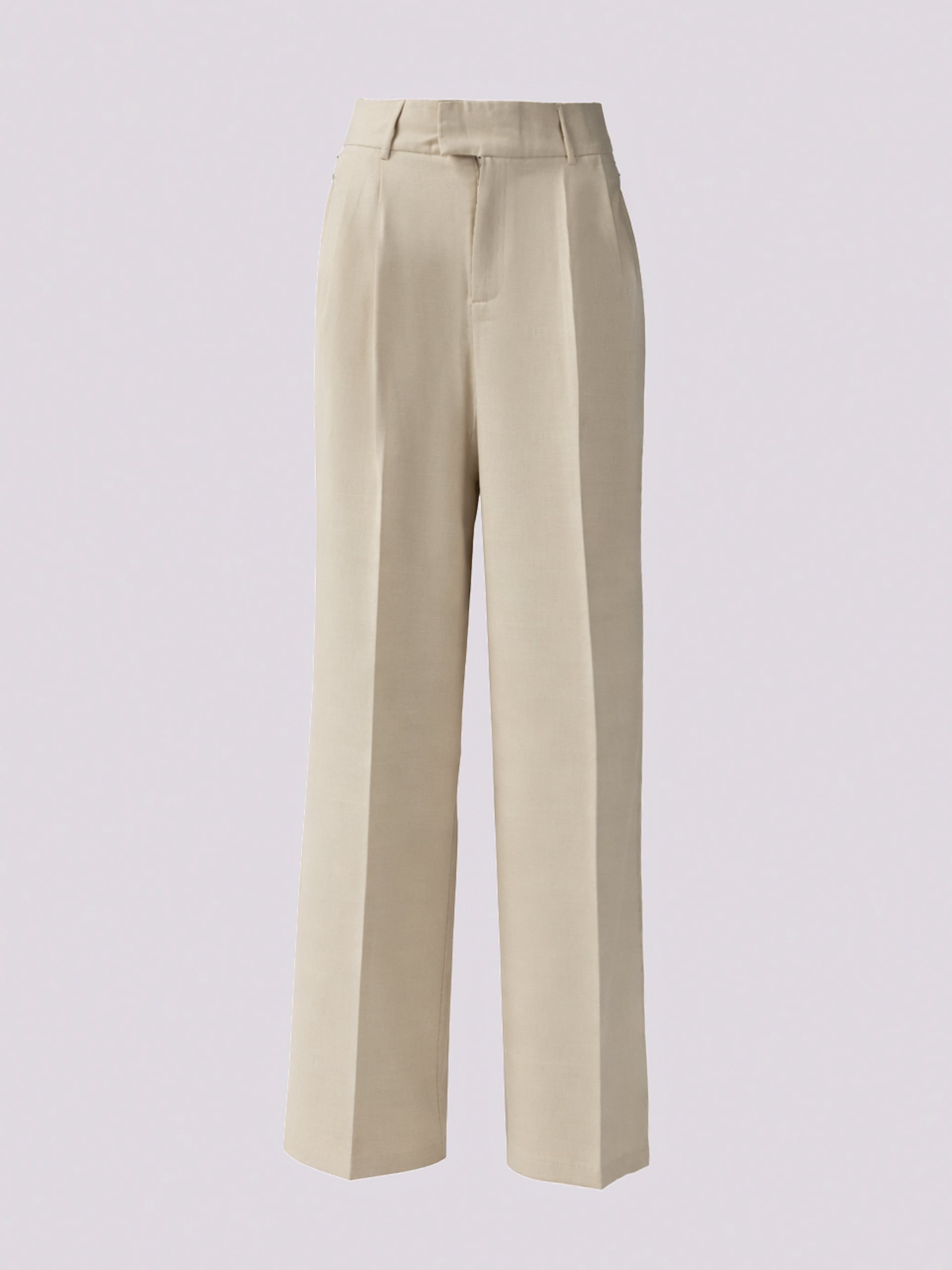 Beige Wide Leg Trousers