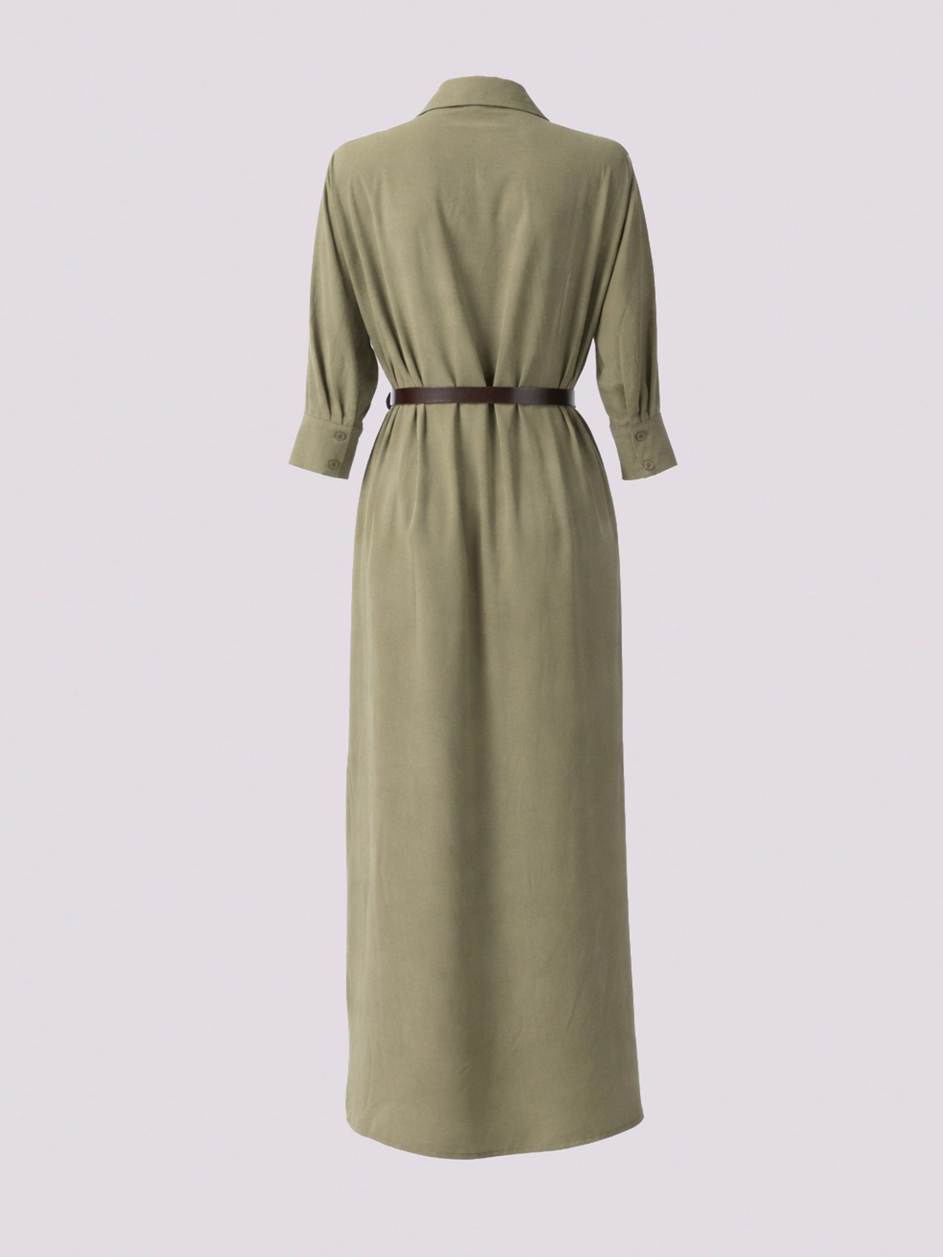 Olive Pleated Shirt Dress