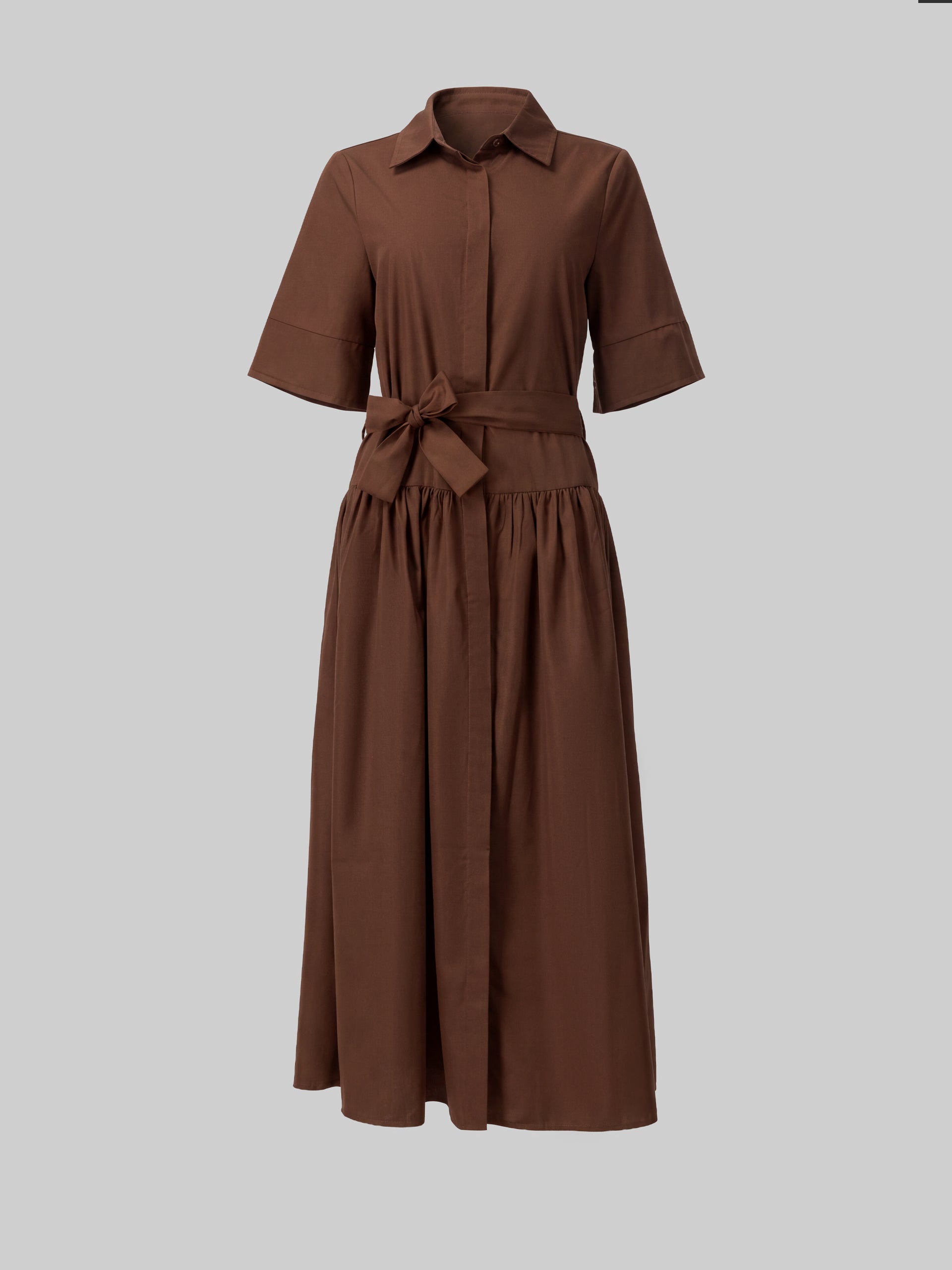 Espresso Belted Shirt Maxi Dress