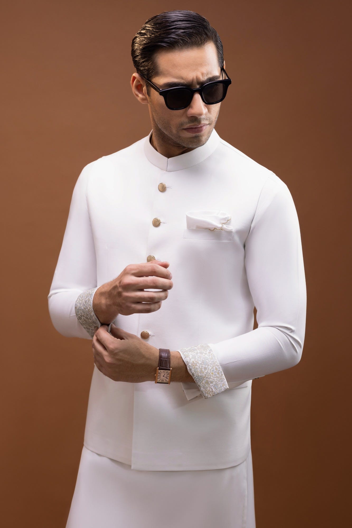 Cuba - Off White Blended Kameez Shalwar+Waistcoat