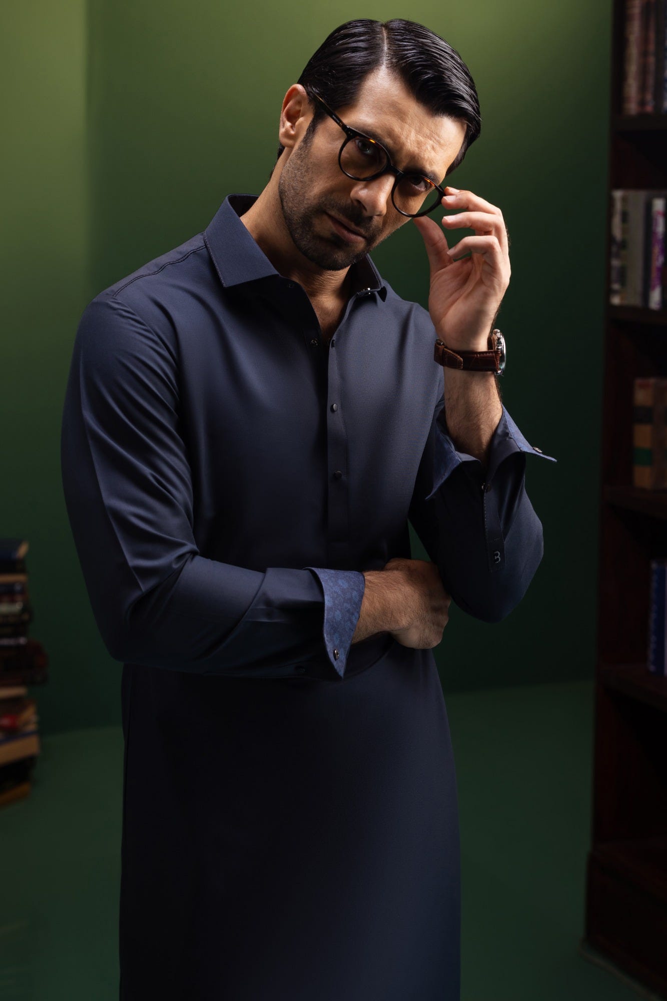 Antalya - Marled Blue Blended Kameez Shalwar
