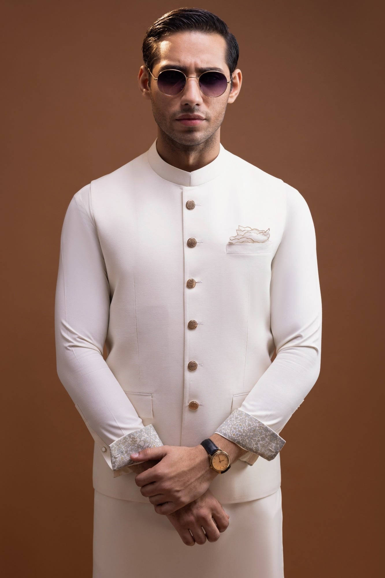 Cuba - Cream Blended Kameez Shalwar+Waistcoat