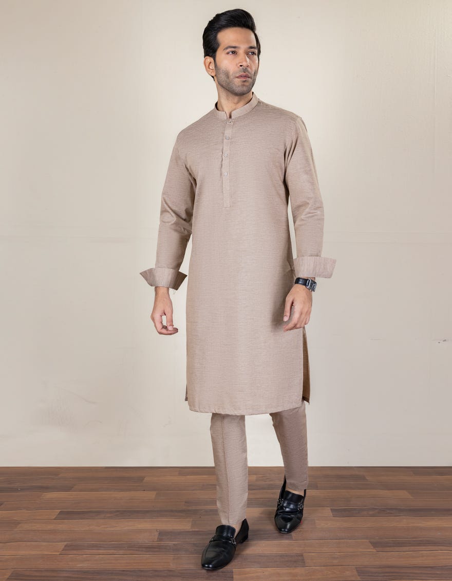 Beige Blended Unstitched Kameez Shalwar Fabric | Jjms-2182