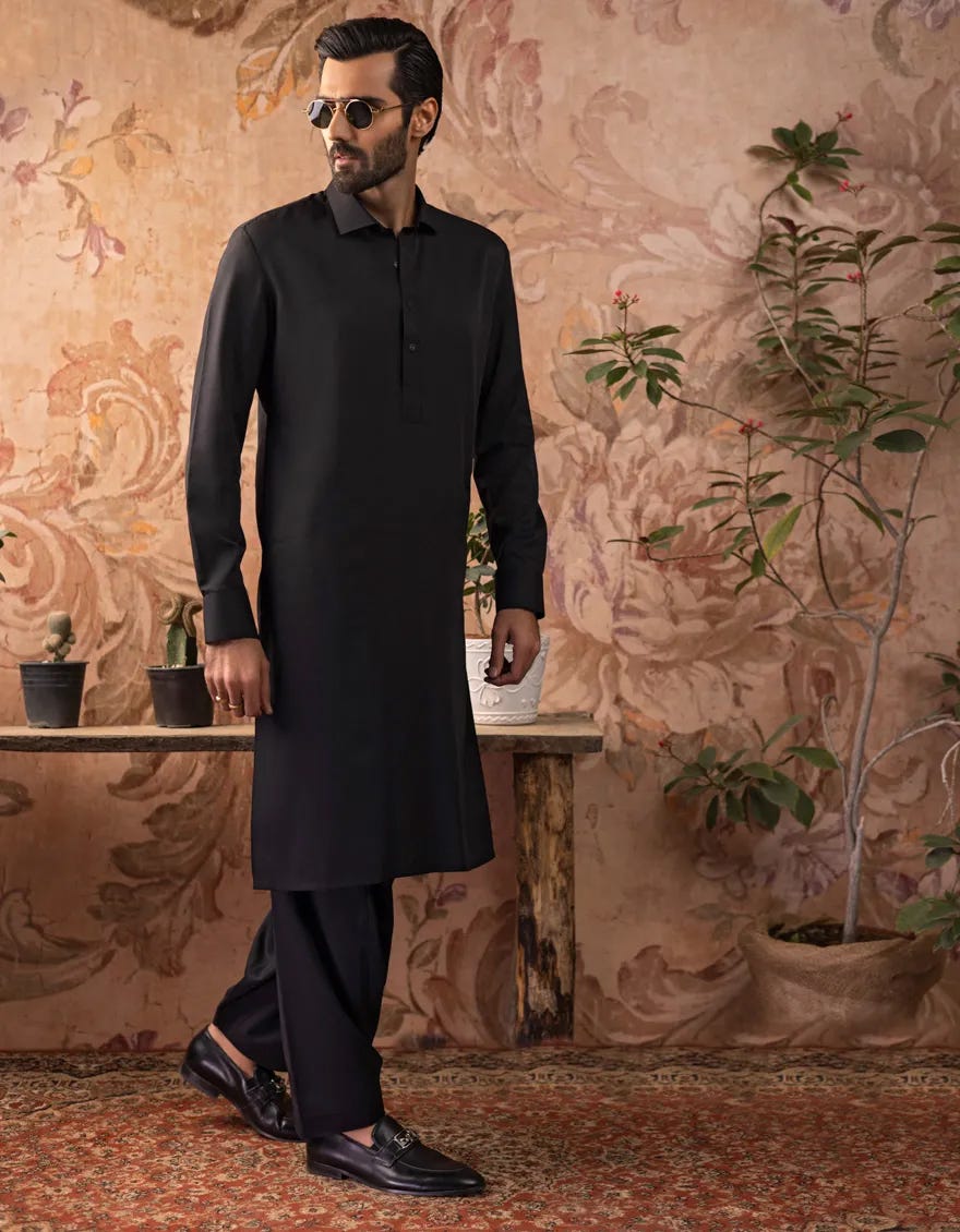 Black Blended Unstitched Kameez Shalwar Fabric | Jjms-3009-Bk-R1