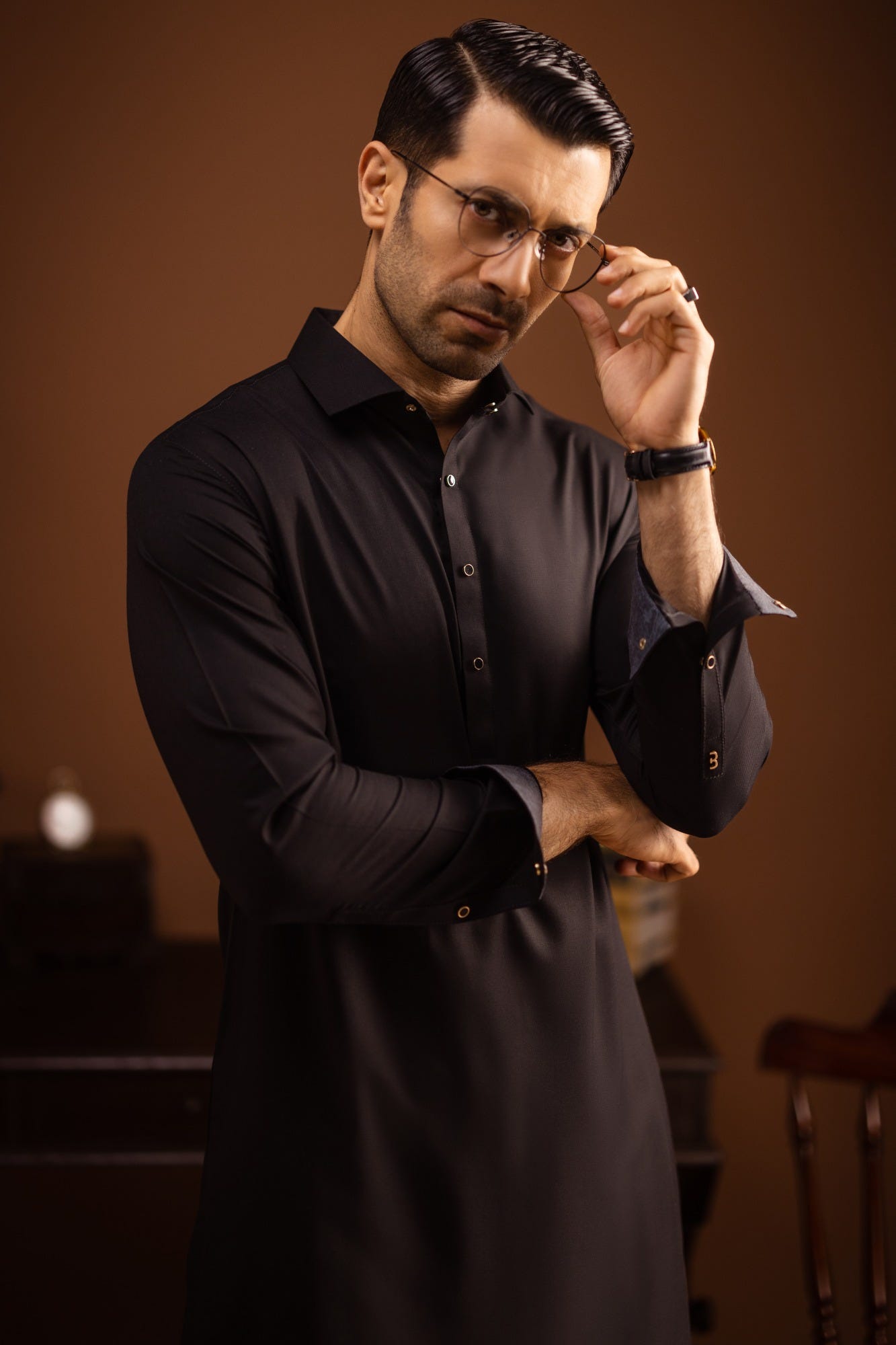 Calgary - Black Blended Kameez Shalwar