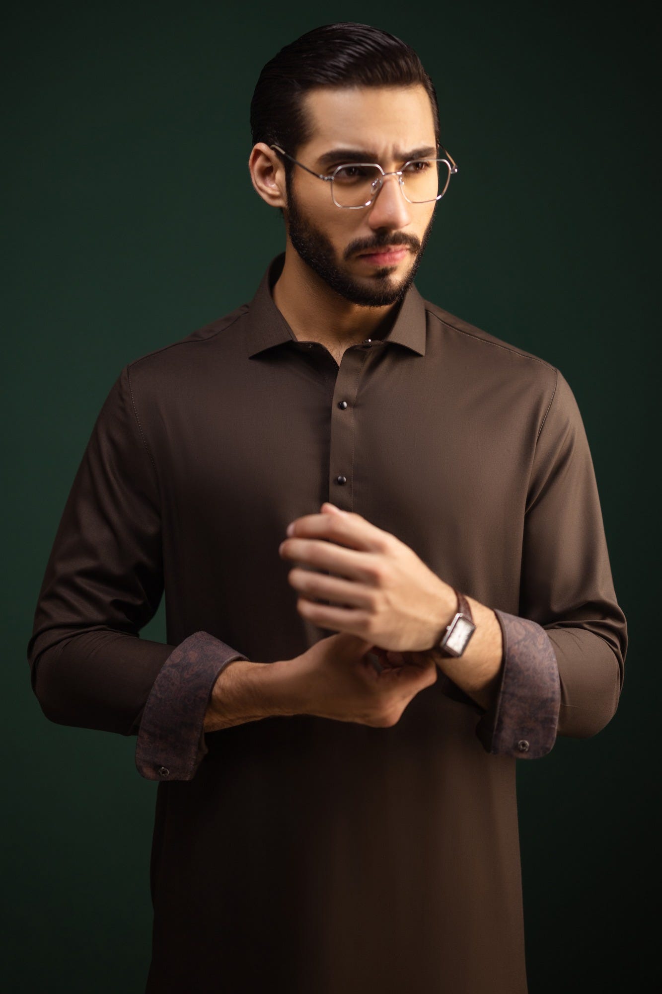 Calgary - Brown Blended Kameez Shalwar