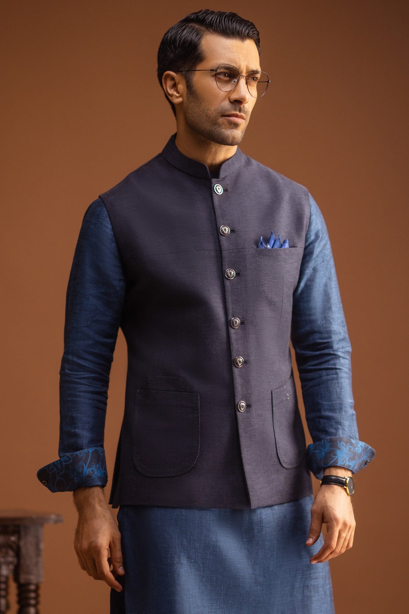Navy Linen Waistcoat | Ccvc-39344-C5