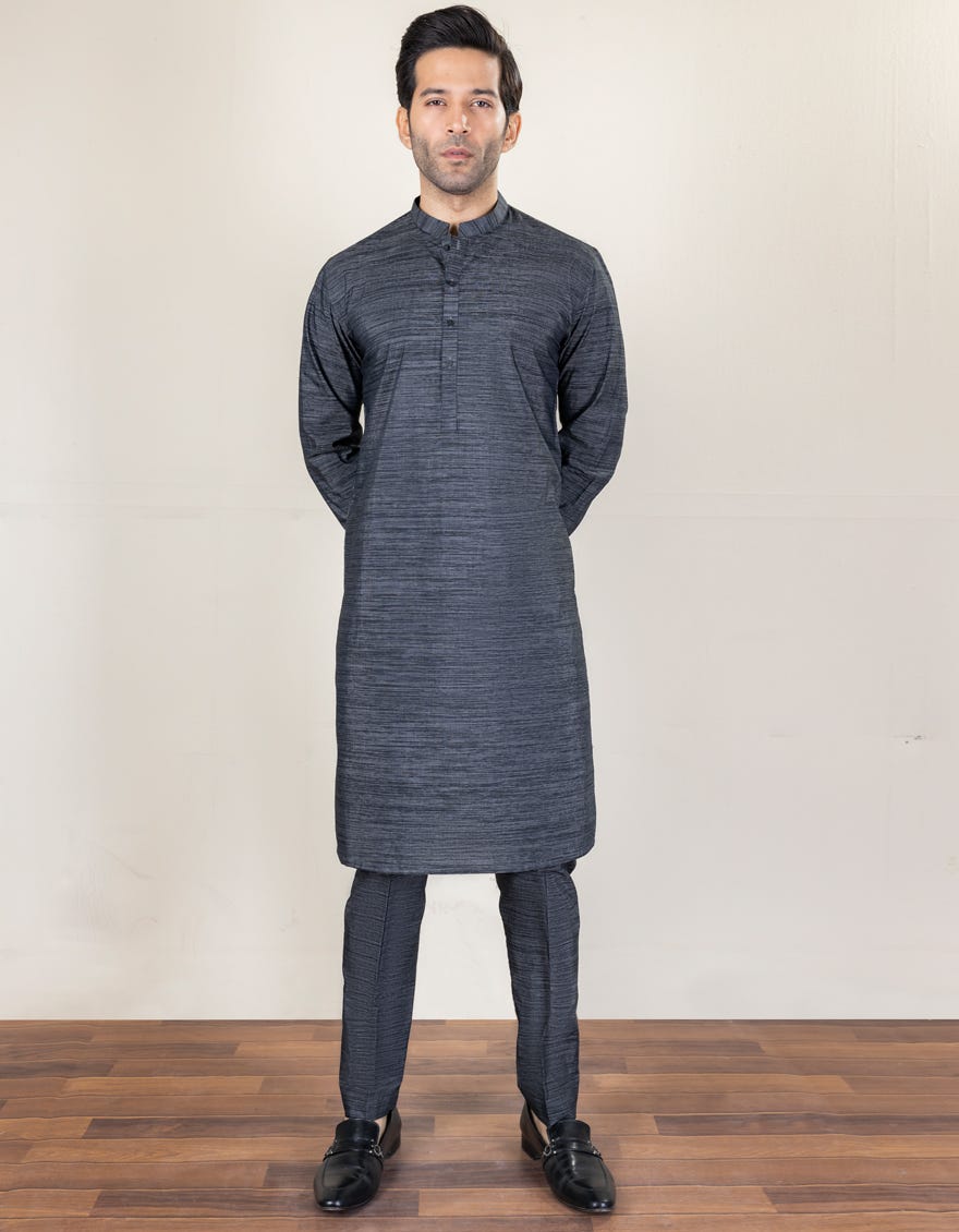 Charcoal Grey Blended Unstitched Kameez Shalwar Fabric | Jjms-2181