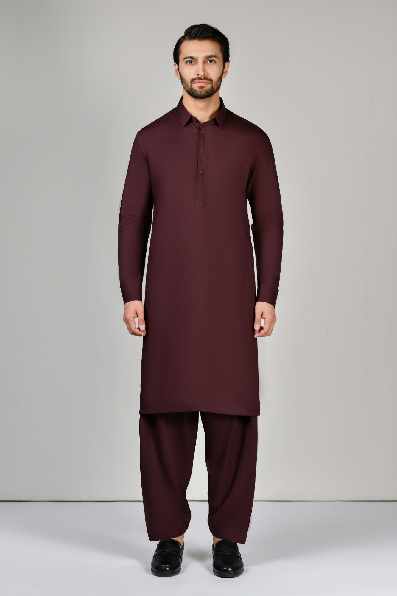 Chocolate Brown Blended Unstitched Kameez Shalwar Fabric | Jjms-2633