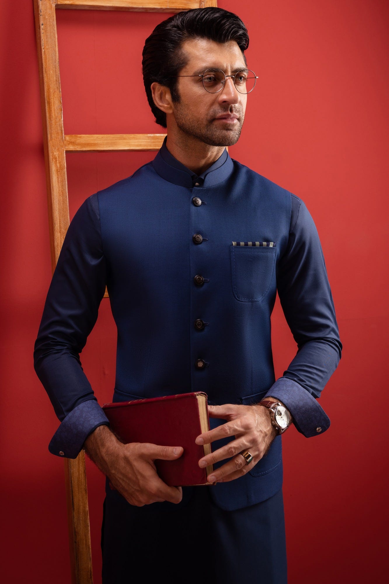 Georgia - Marled Blue Blended Kameez Shalwar