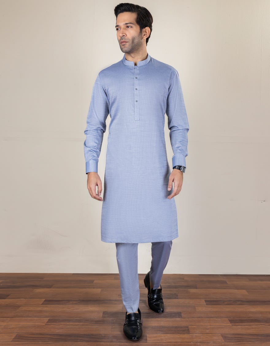 Greyish Blue Cotton Unstitched Kameez Shalwar Fabric | Jjms-2179