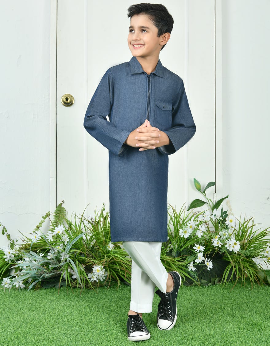 Blue Cotton Kid's Kurta | Jck-A-34697
