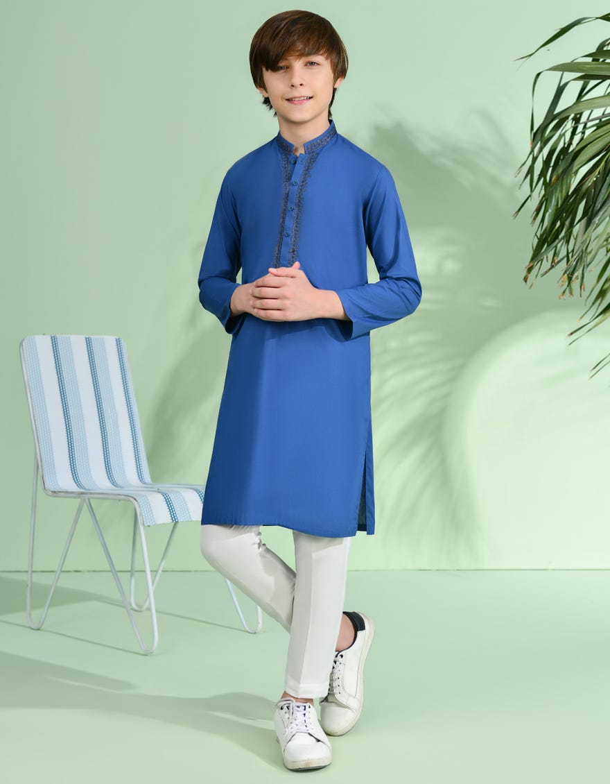 Ink Blue Cotton Kid's Kurta | Jck-A-38912