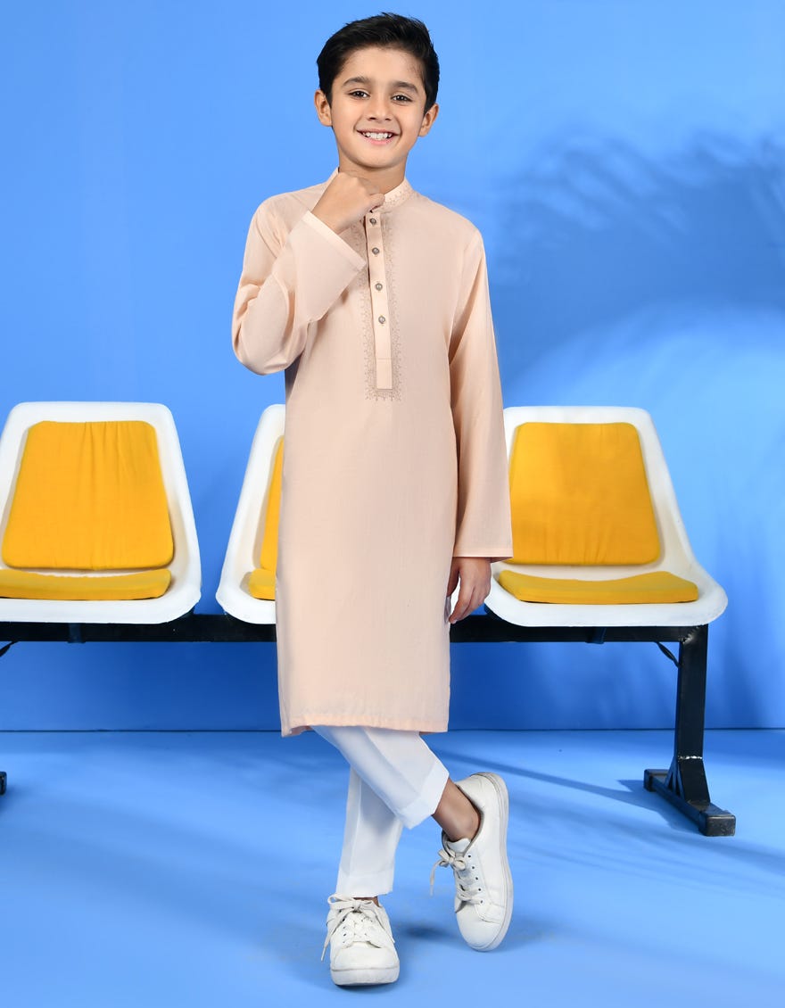 Peach Cotton Kid's Kurta | Jck-S-38965