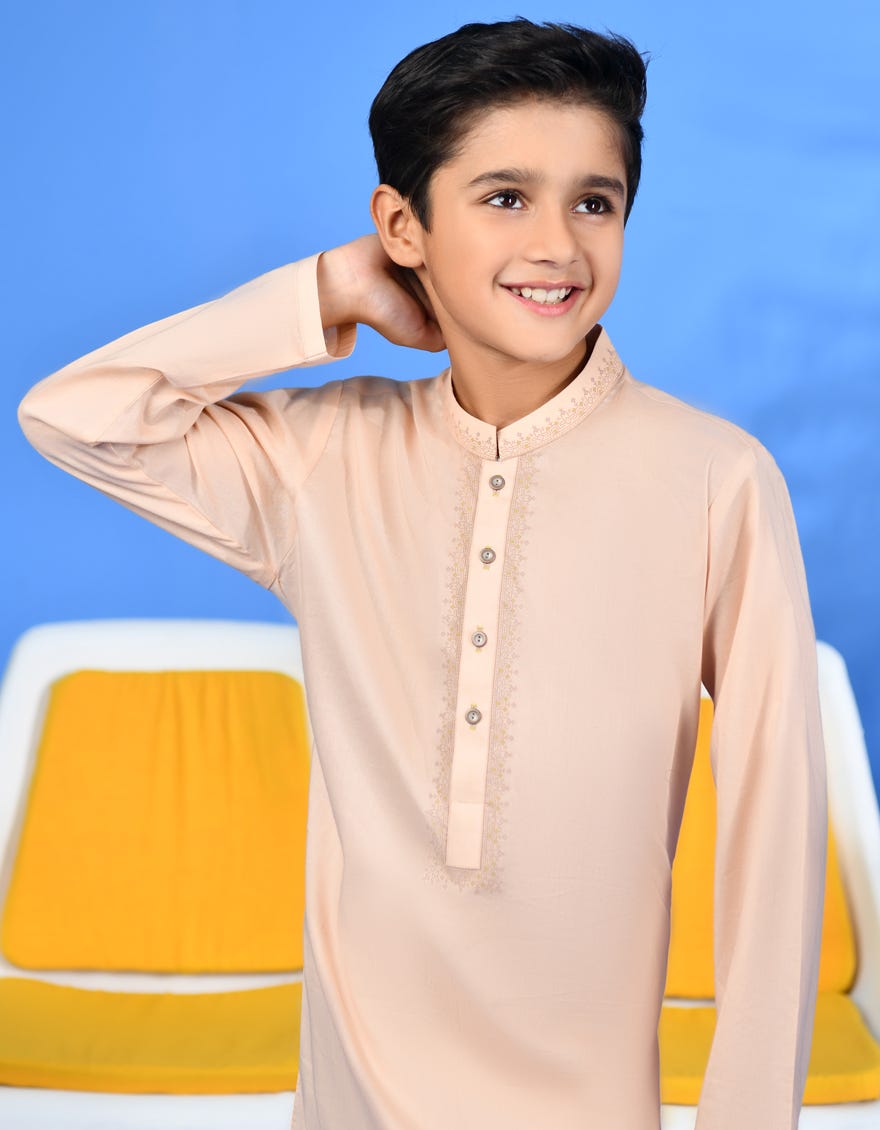 PEACH COTTON KURTA | JCK-S-38965