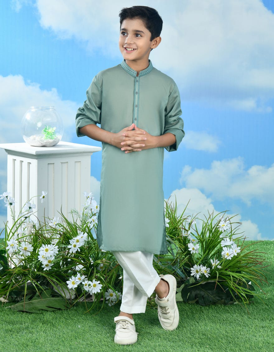 Light Green Cvc Kid's Kurta | Jck-S-39009