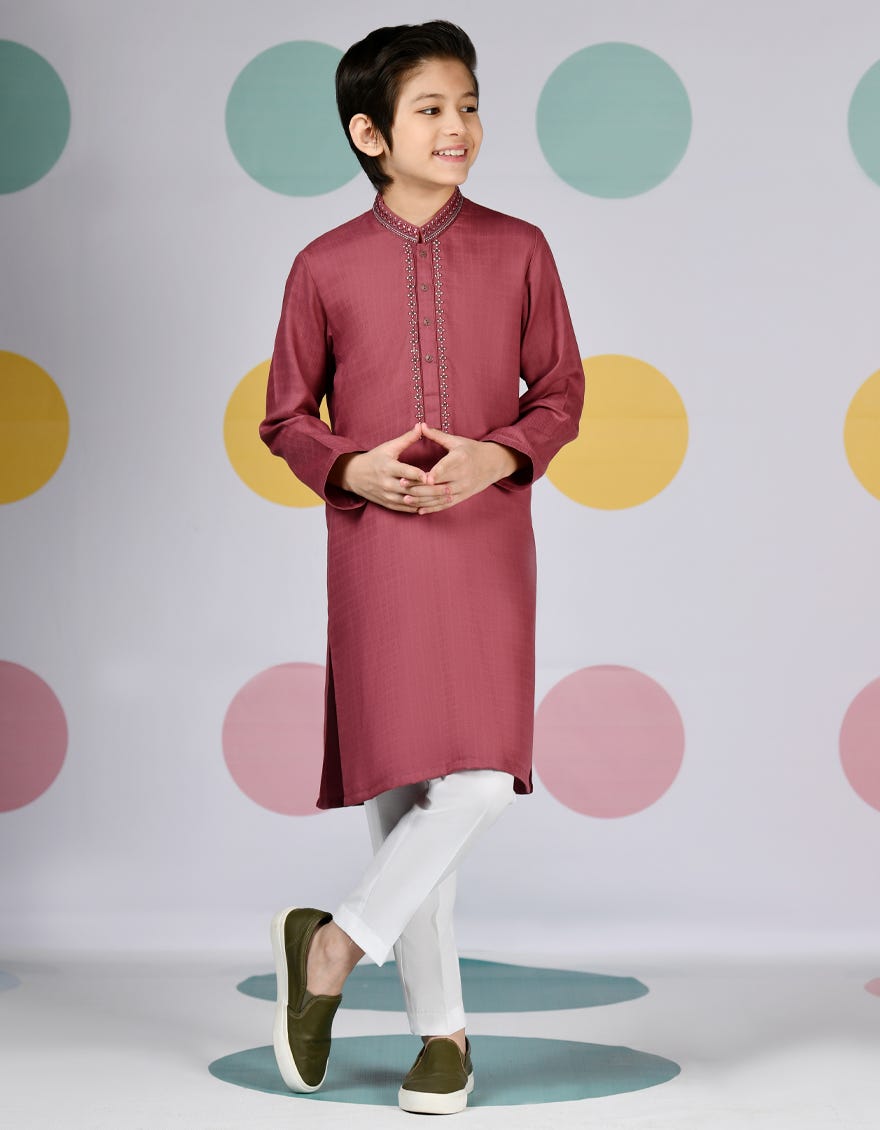 Dark Pink Blended Kid's Kurta | Jck-A-39139