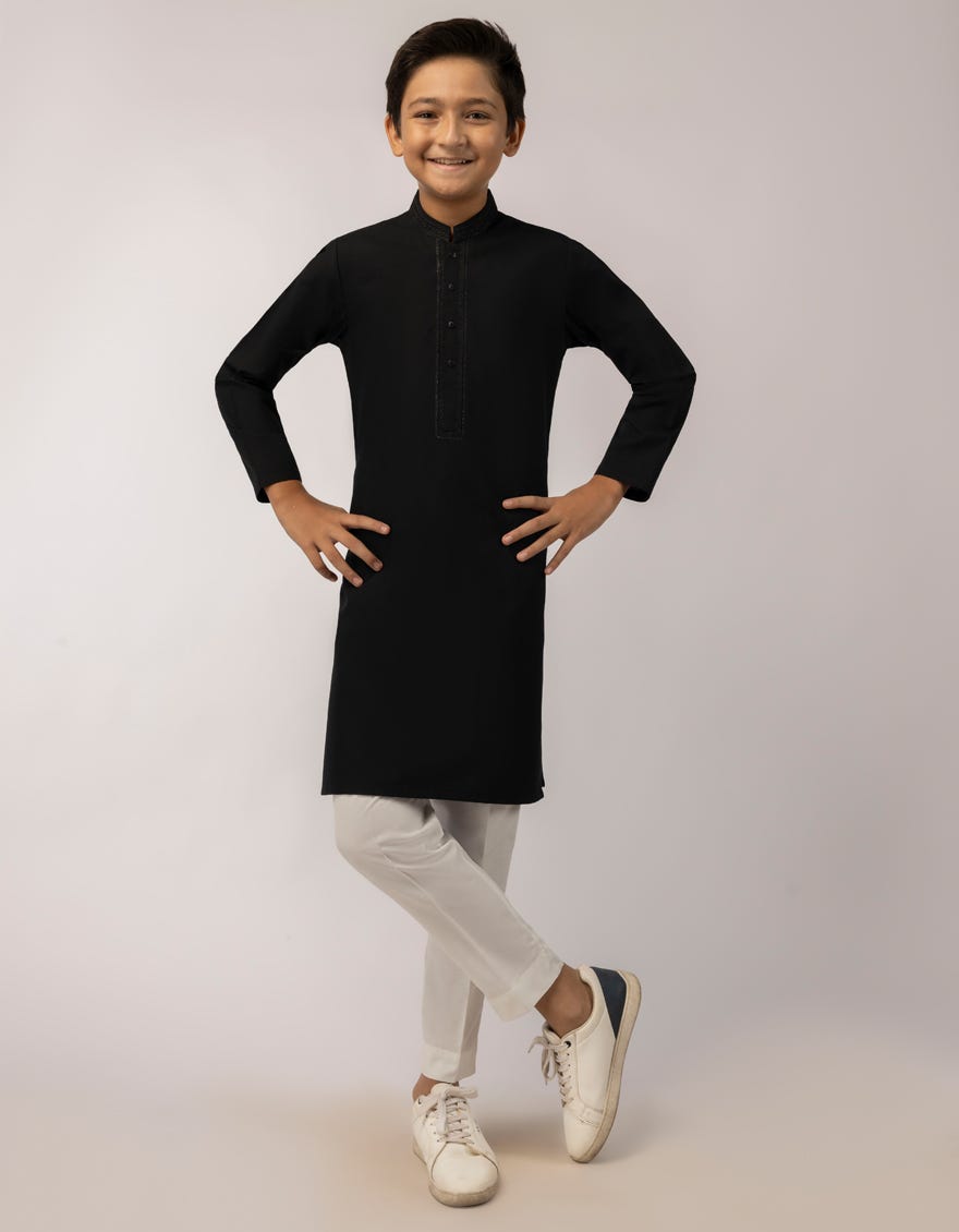 BLACK COTTON SEMI-FORMAL KURTA