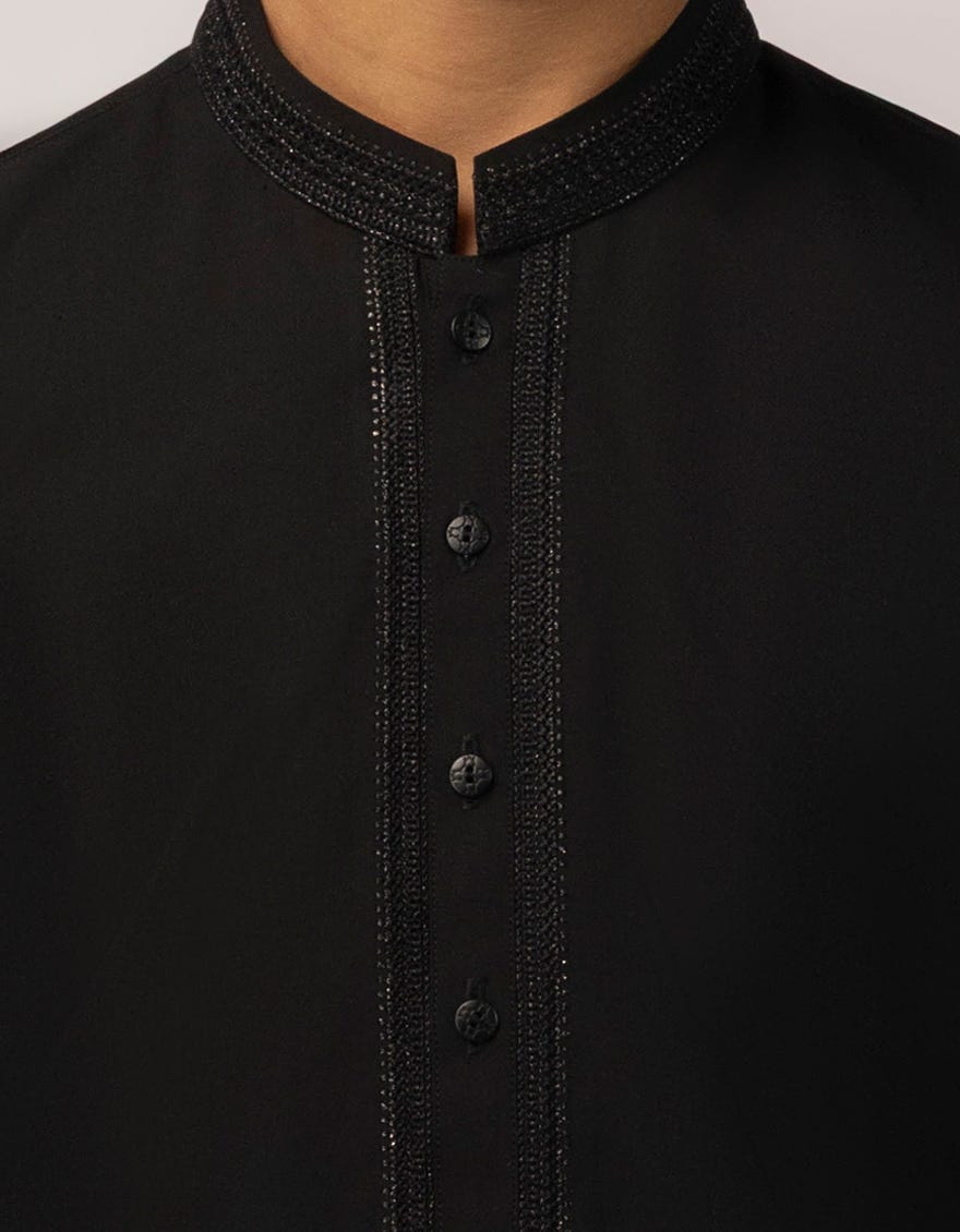 BLACK COTTON SEMI-FORMAL KURTA