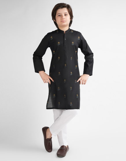 BLACK COTTON SEMI-FORMAL KURTA