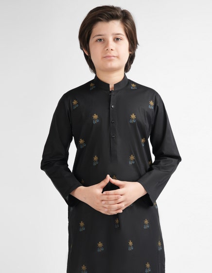 BLACK COTTON SEMI-FORMAL KURTA